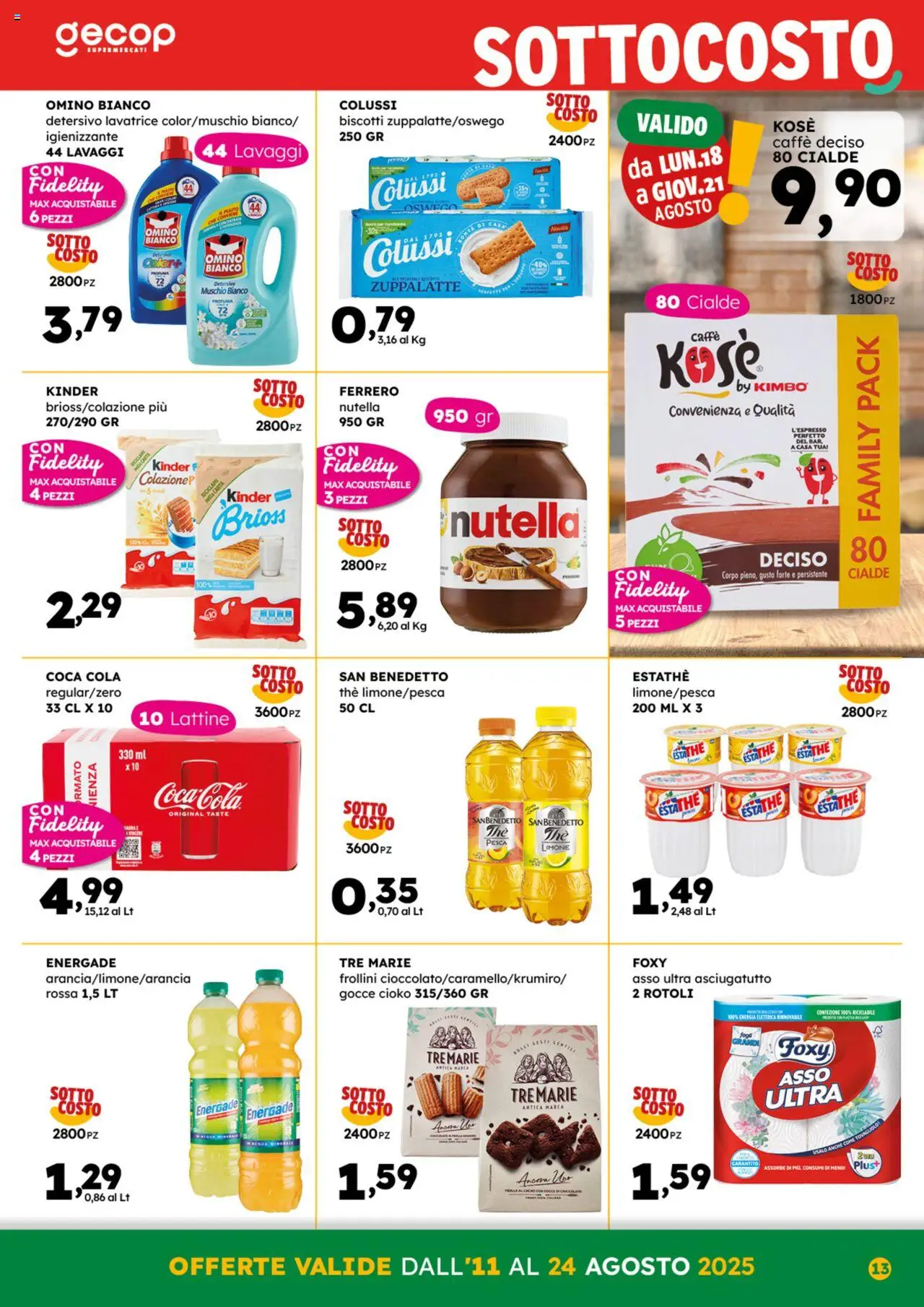 Volantino GECOP del 11.08.2025 | Pagina: 13 | Prodotti: Caffè, Biscotti, Nutella, Asciugatutto
