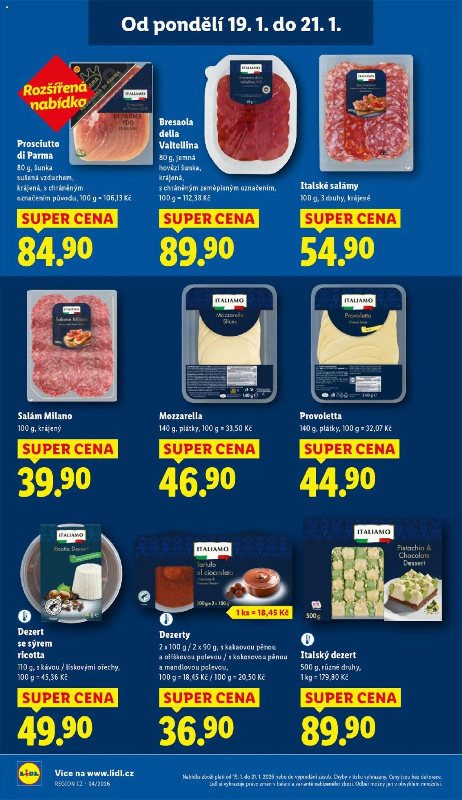 Lidl leták od 19.01.2026 | Strana: 20 | Produkty: Hovězí, Šunka, Prosciutto, Mozzarella