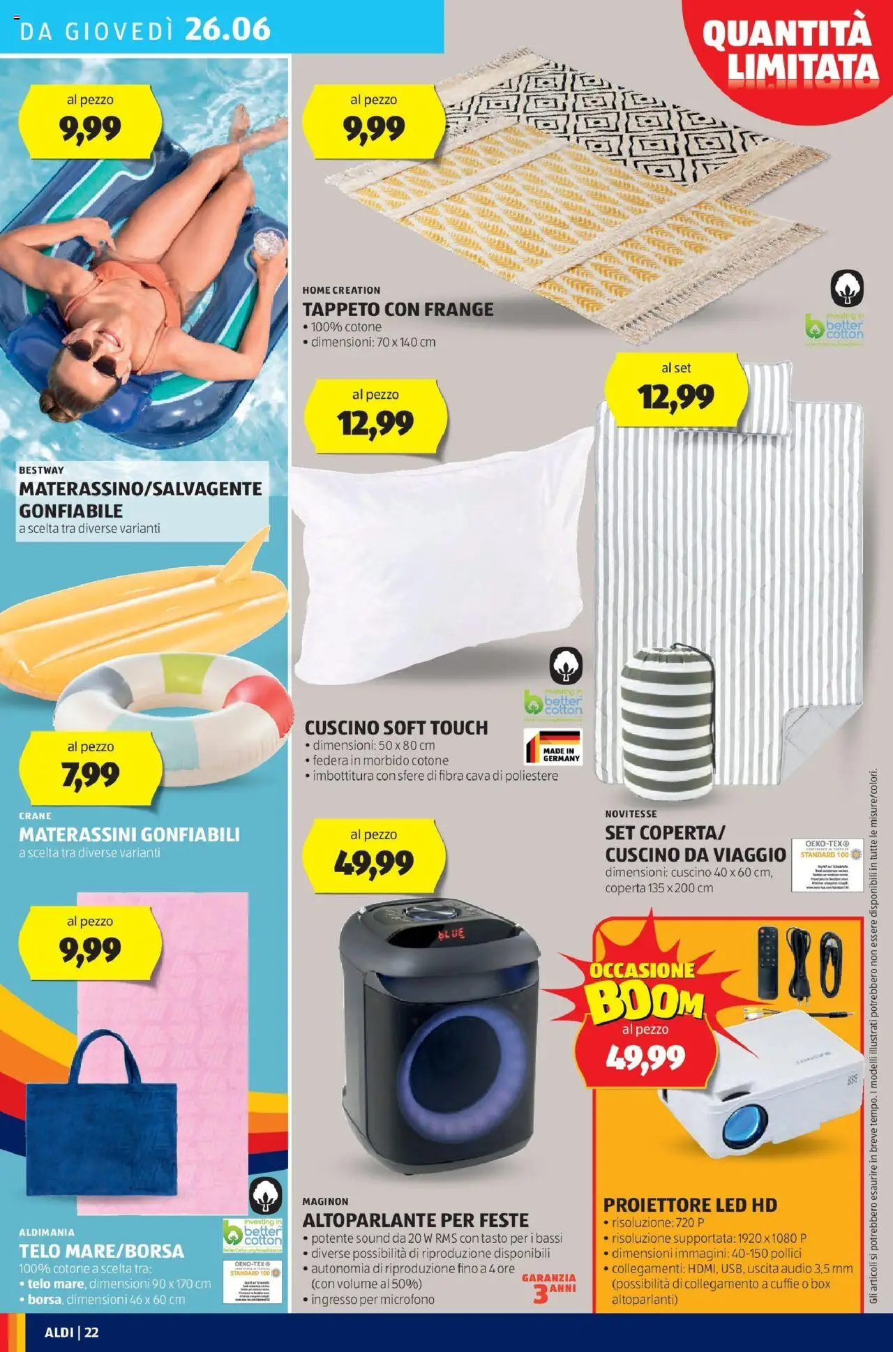 Volantino Aldi del 22.06.2025 | Pagina: 22 | Prodotti: Audio, Cuffie, Speaker, Federa