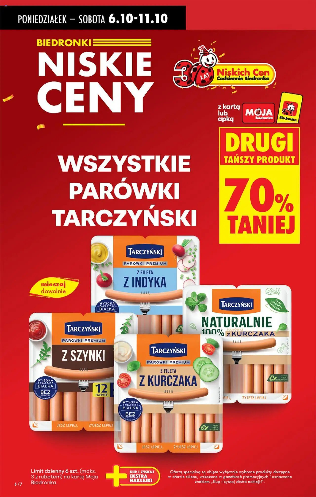 Biedronka gazetka od 06.10.2025 | Strona: 8 | Produkty: Karta, Parówki, Parówki tarczyński, Naklejki