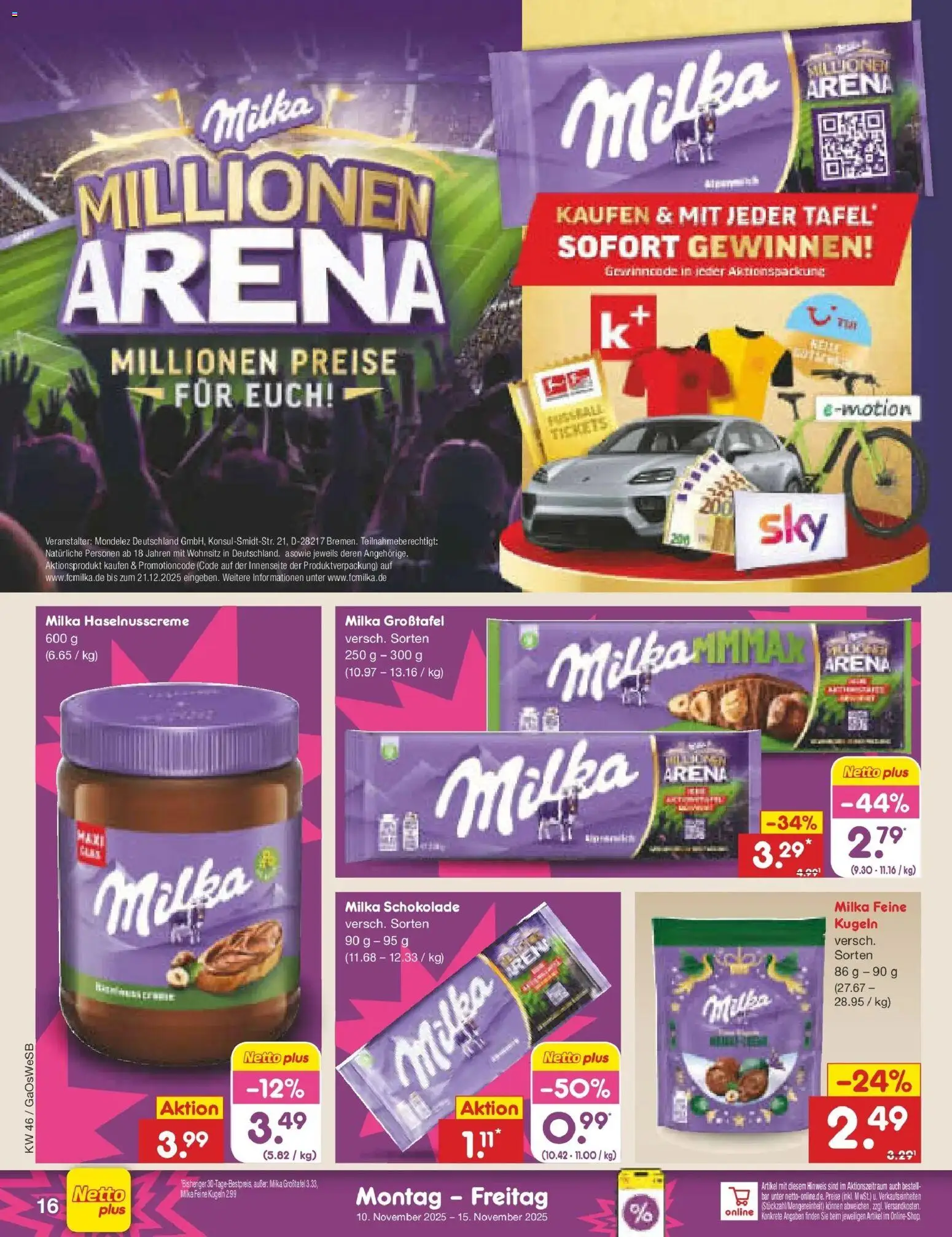 Netto Marken-Discount - Netto: Wochenangebote – gültig ab 10.11.2025 | Seite: 16 | Produkte: Schokolade, Milka schokolade, Milka, Fußball