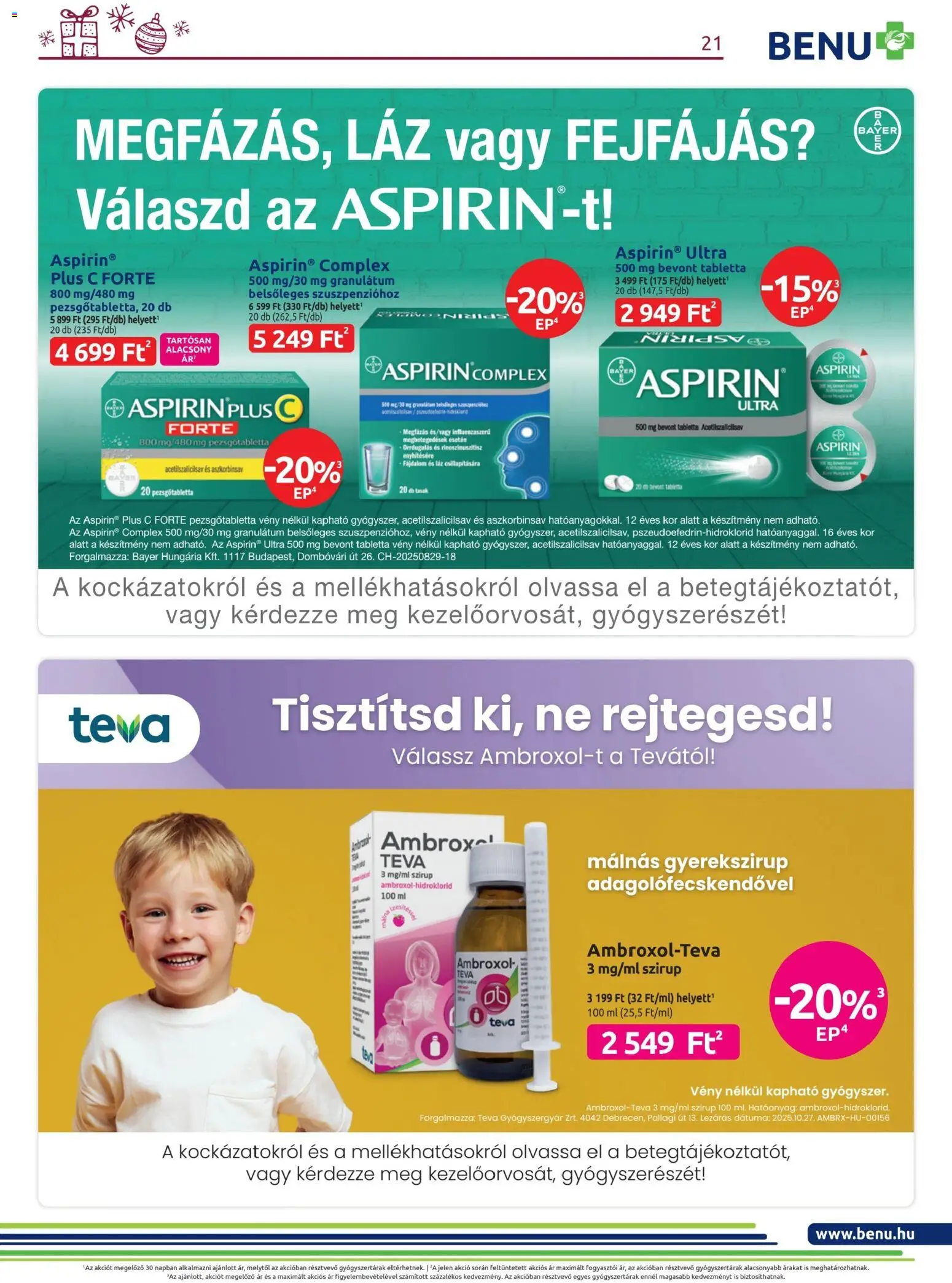 BENU Gyógyszertárak akciós ujság - amely érvényes a következő dátumtól: 01.12.2025 | Oldal: 21