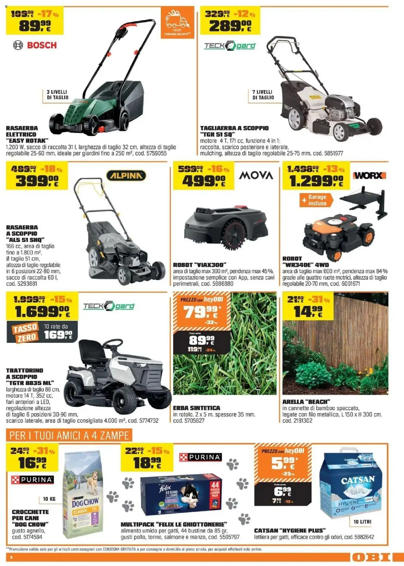 Volantino OBI del 03.04.2026 | Pagina: 4 | Prodotti: Salmone, Rasaerba, Trattorino, Robot