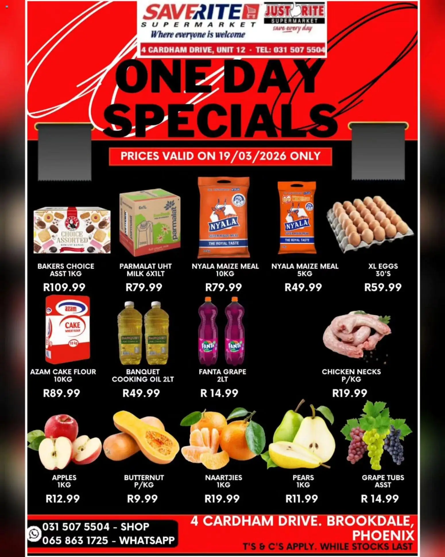 New Saverite catalogue – valid from 19.03.2026 | Page: 1 | Products: Cake, Maize meal, Eggs, Fanta