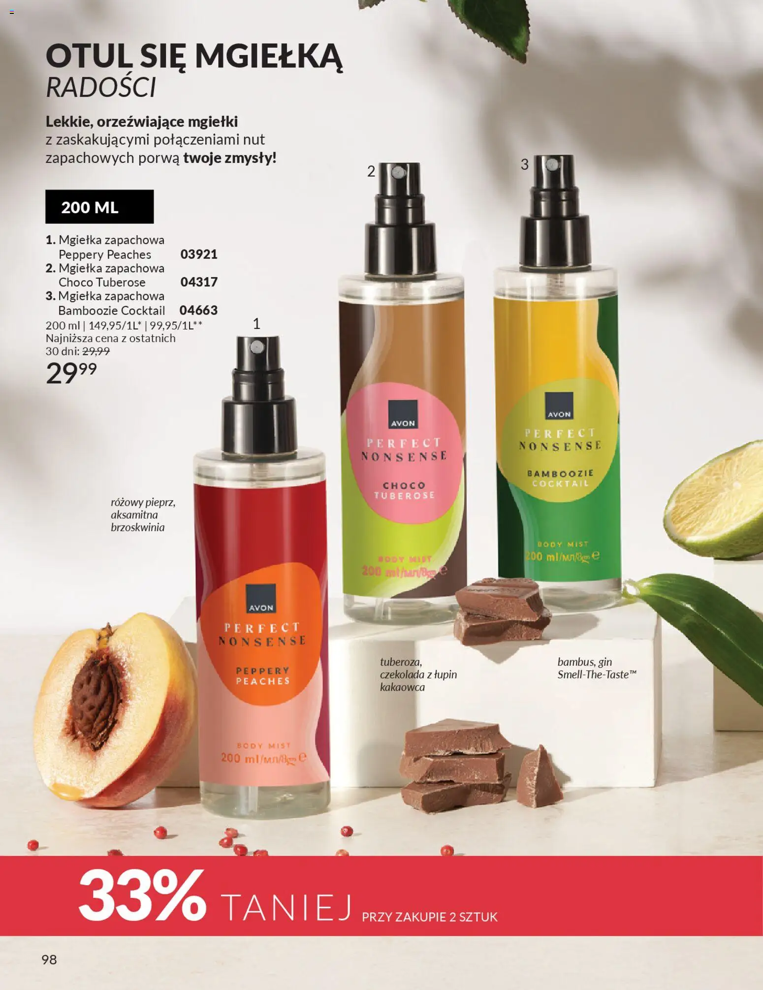 Avon Katalog 2 2026 od 01.02.2026 | Strona: 98 | Produkty: Brzoskwinia, Czekolada, Body, Gin