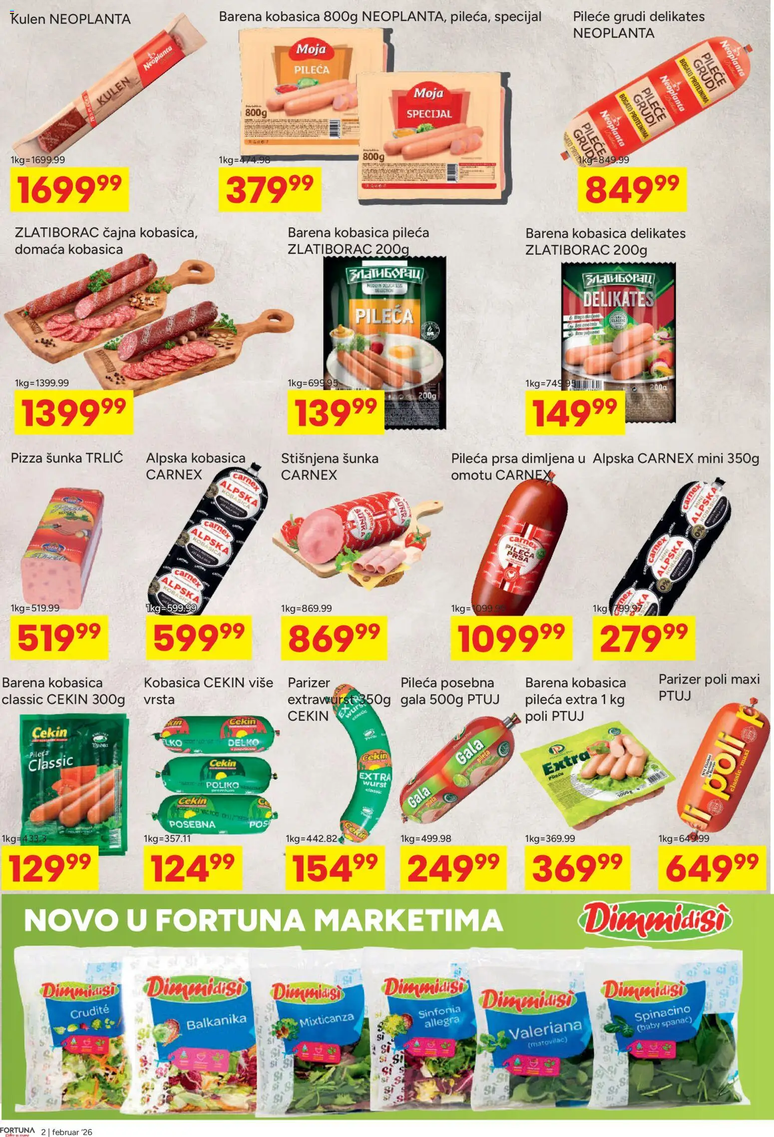 Fortuna Market katalog - važi od 10.02.2026 | Strana: 2 | Proizvode: Pileća prsa, Parizer, Pileće grudi, Kulen