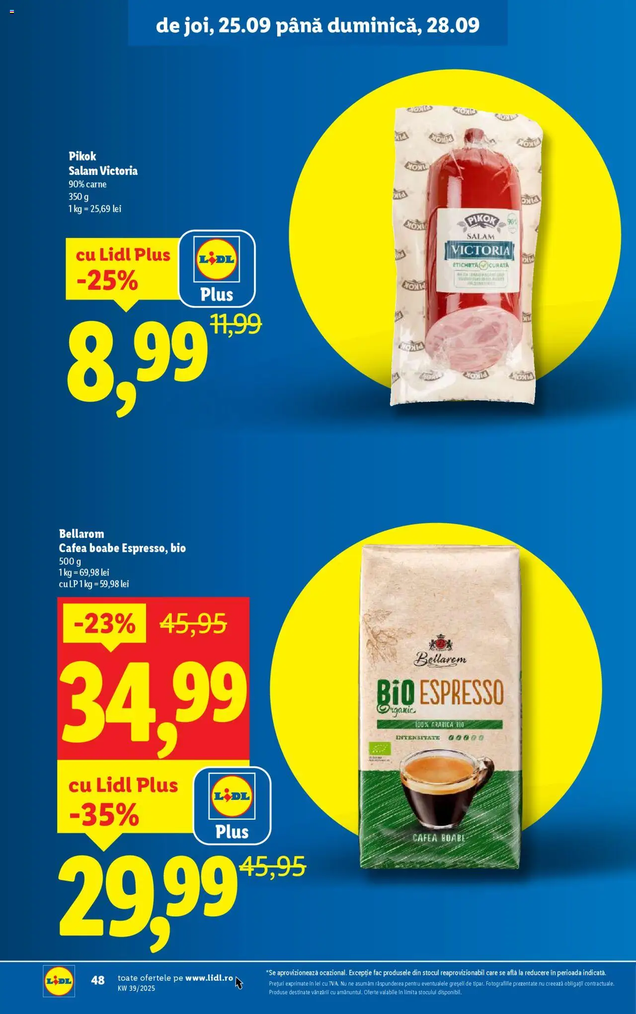 Noul catalog Lidl – valabil de la 22.09.2025 | Pagină: 48 | Produse: Şerit ödül, Cafea, Salam