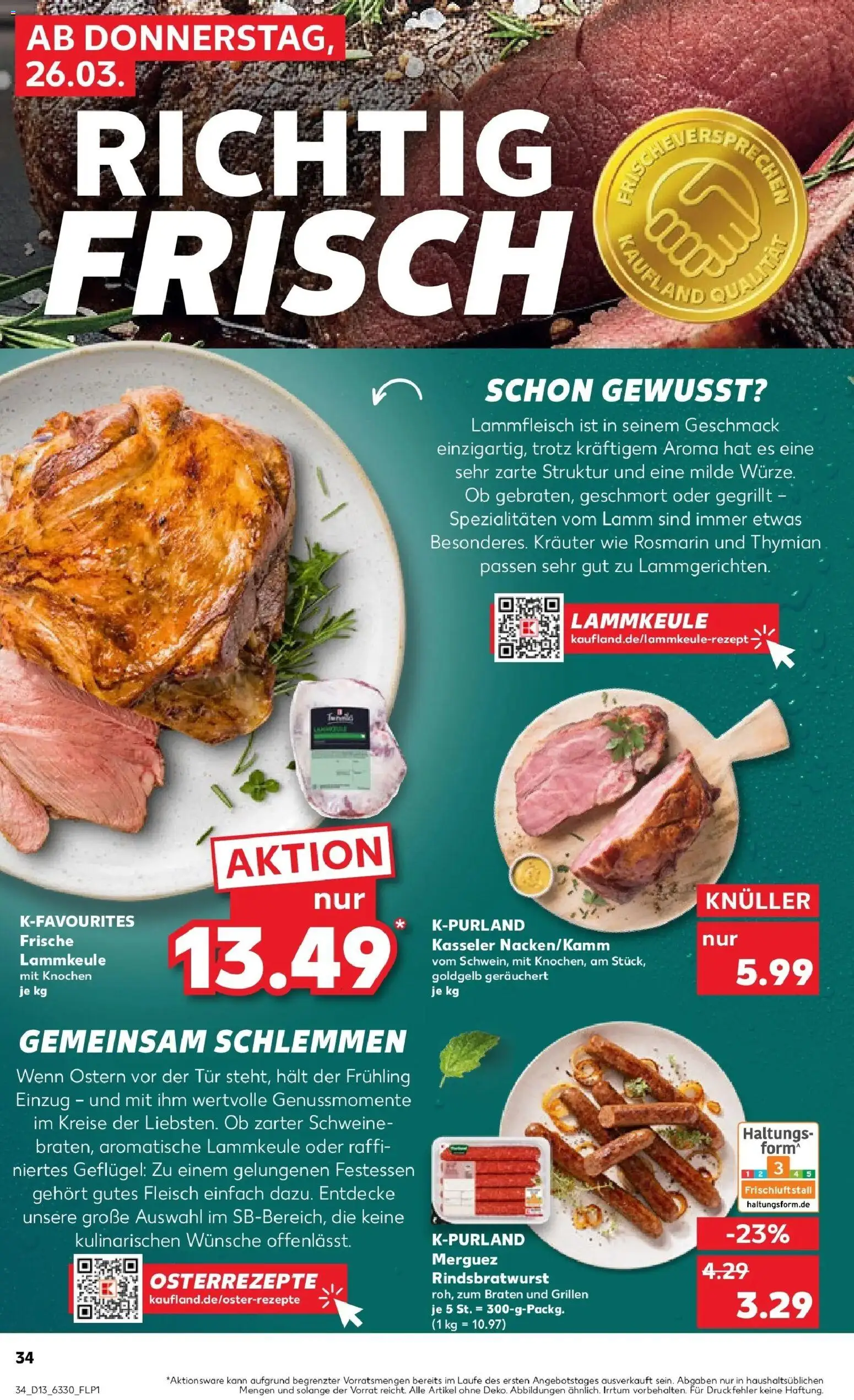 Kaufland Prospekt Salzgitter	 – gültig ab 26.03.2026 | Seite: 34 | Produkte: Lammkeule, Tür, Fleisch