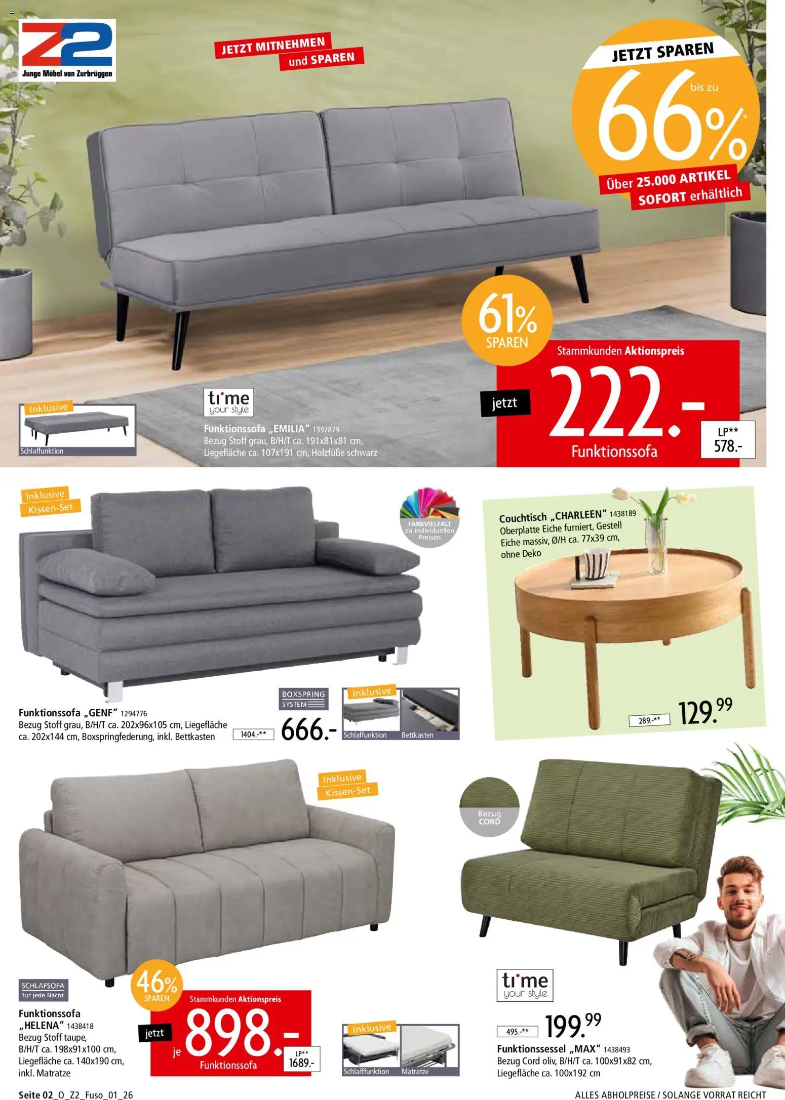 Zurbrüggen Funktionssofa Spezial – gültig ab 02.03.2026 | Seite: 2 | Produkte: Schlafsofa, Matratze, Couchtisch