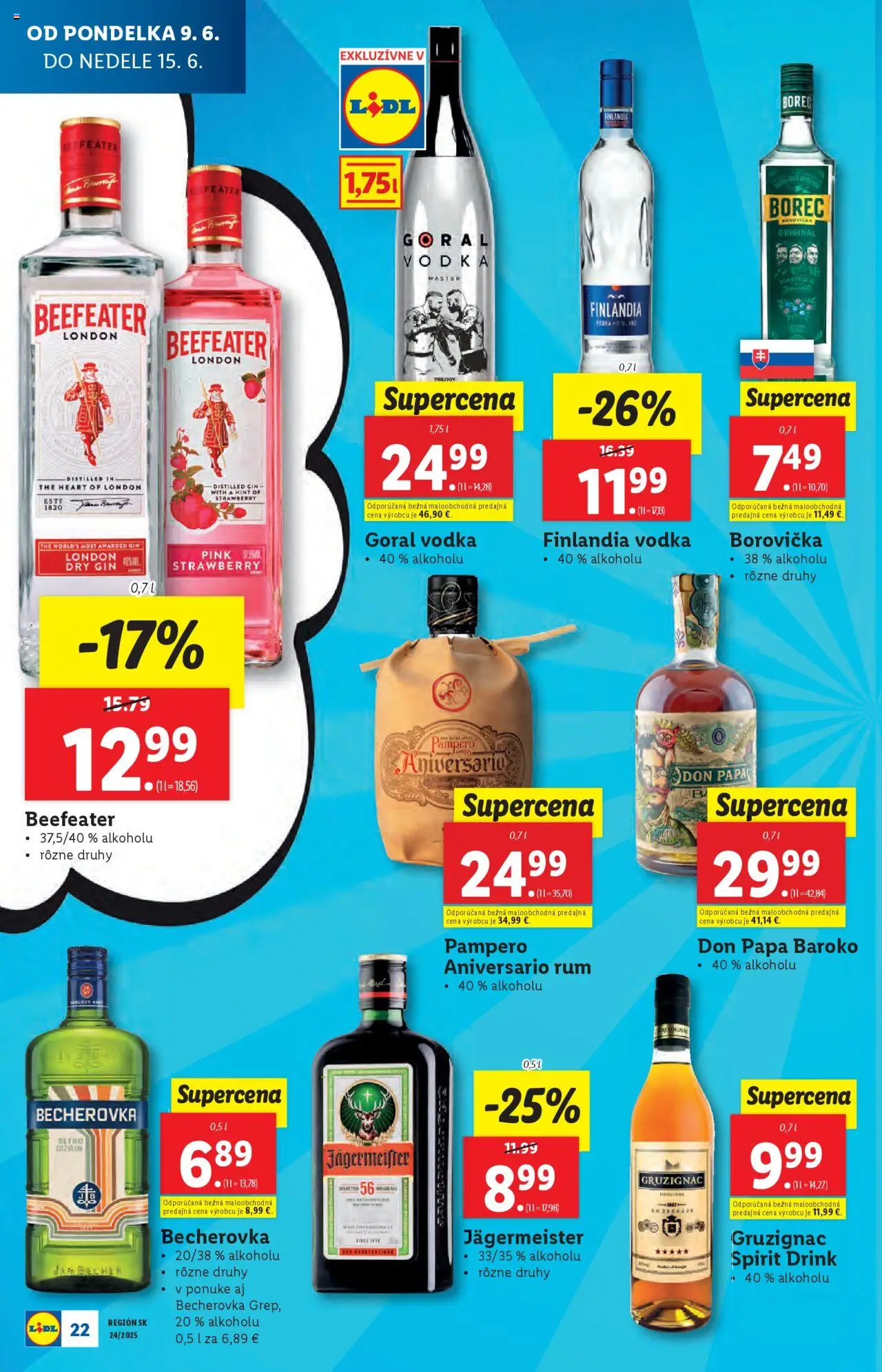 Lidl leták │ platný od 09.06.2025 | Strana: 26 | Produkty: Beefeater, Borovička, Don Papa, Finlandia
