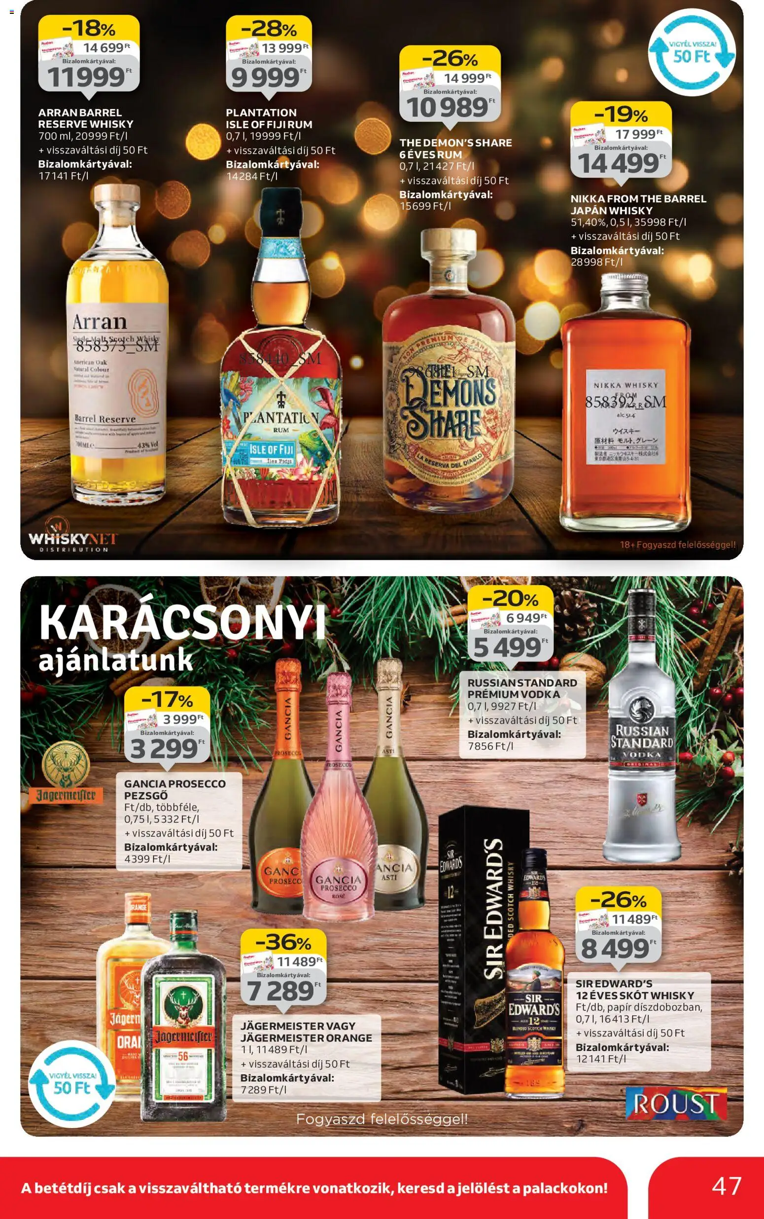 Auchan akciós ujság - amely érvényes a következő dátumtól: 27.11.2025 | Oldal: 47 | Termékek: Jägermeister, Pezsgő, Rum, Vodka