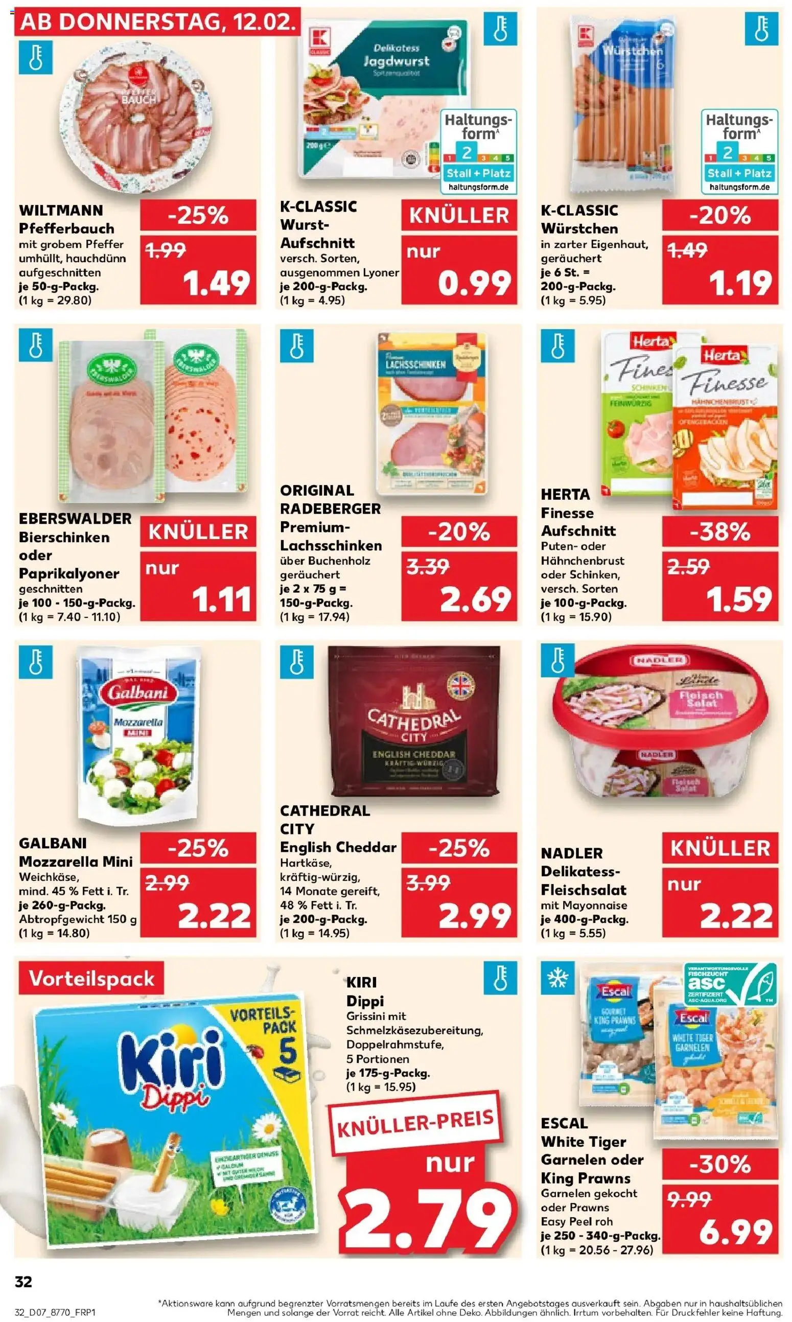Kaufland prospekt Königs Wusterhausen	 – gültig ab 16.02.2026 | Seite: 32 | Produkte: Wurst, Tiger garnelen, Herta finesse, Hahnchenbrust