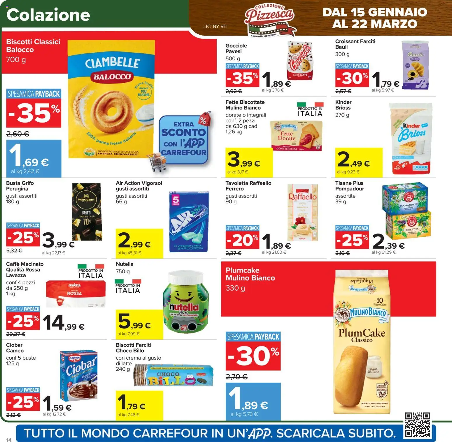 Volantino Carrefour del 15.01.2026 | Pagina: 14 | Prodotti: Crema, Ciambelle, Fette biscottate, Macinato