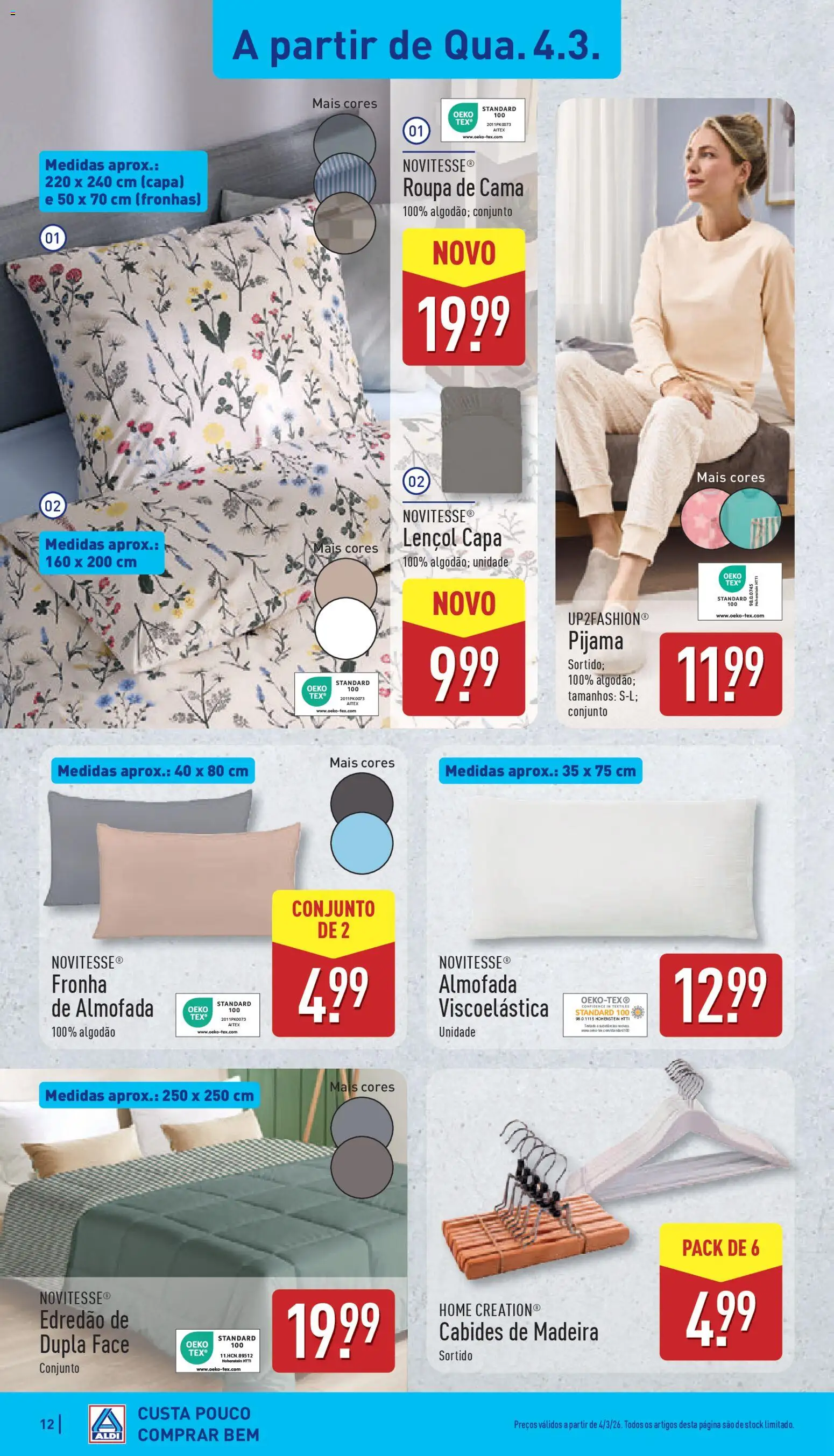 Aldi folheto │ válido de 02.03.2026 | Página: 12 | Produtos: Fronha, Lençol, Almofada, Roupa de cama