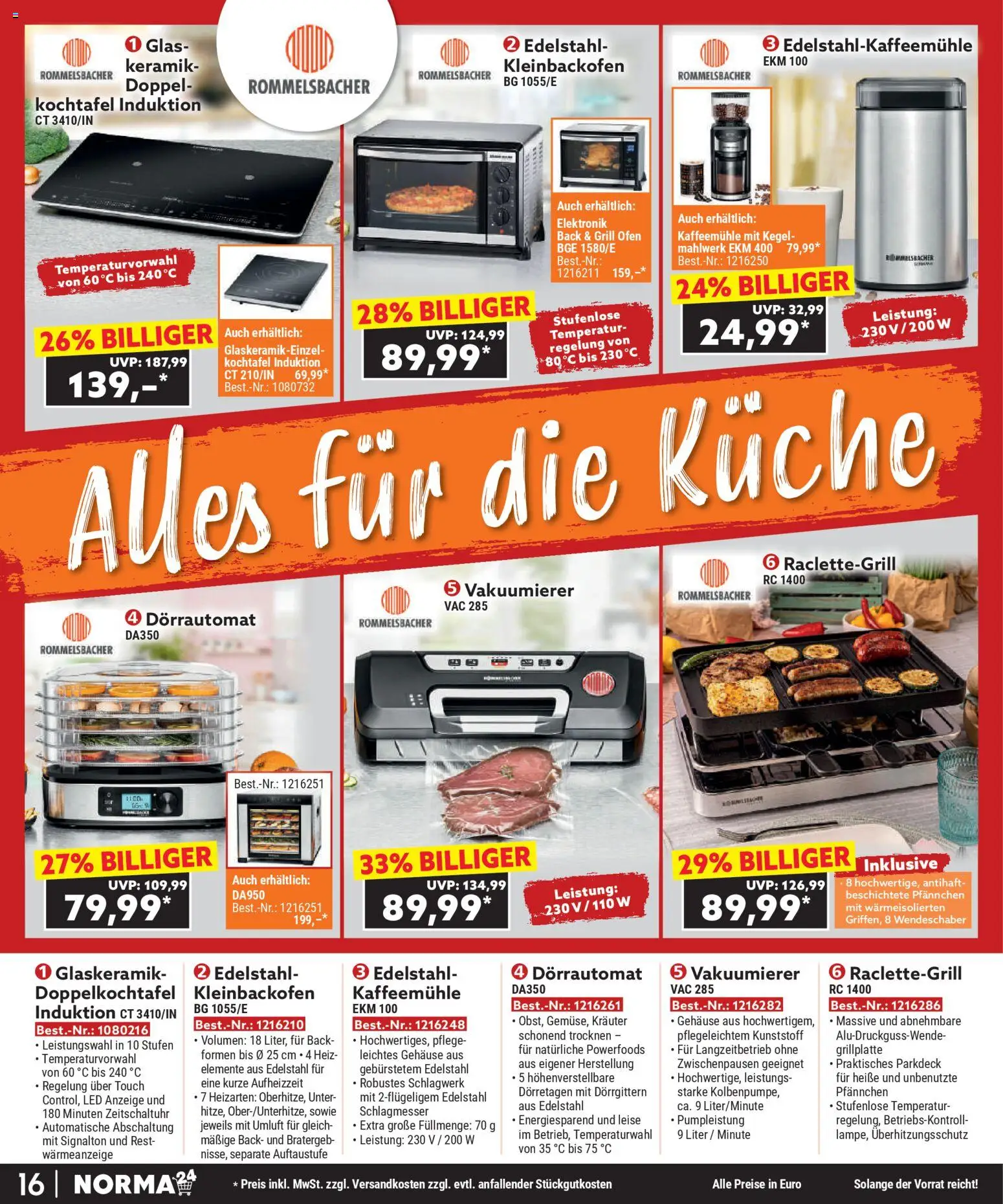 Norma Bestellmagazin November 2025 – gültig ab 01.11.2025 | Seite: 16 | Produkte: Ofen, Grill, Vakuumierer, Küche