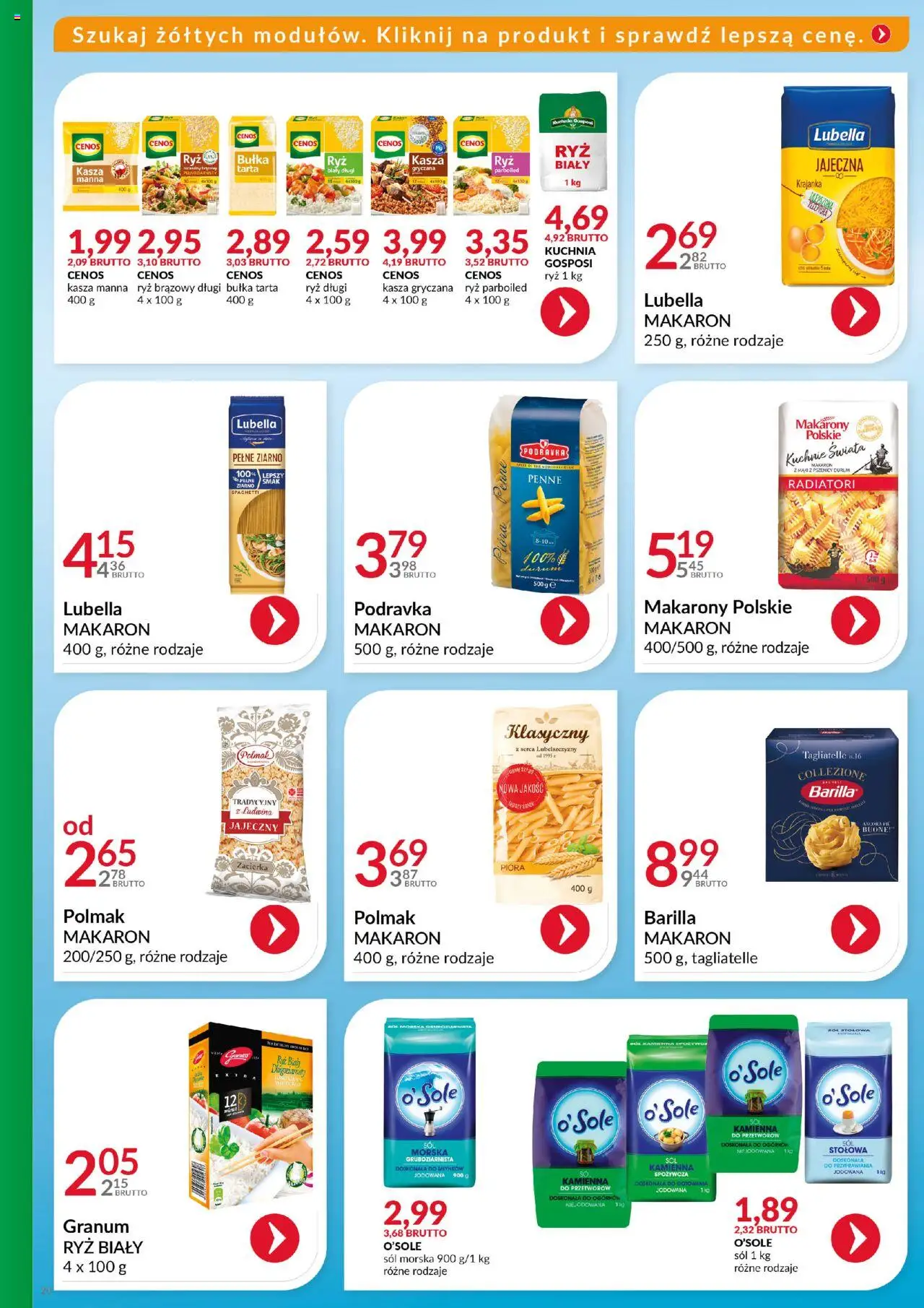 Eurocash Gazetka - Katalog Artykułów Spożywczych od 27.07.2025 | Strona: 20 | Produkty: Penne, Bułka, Sól morska, Sól