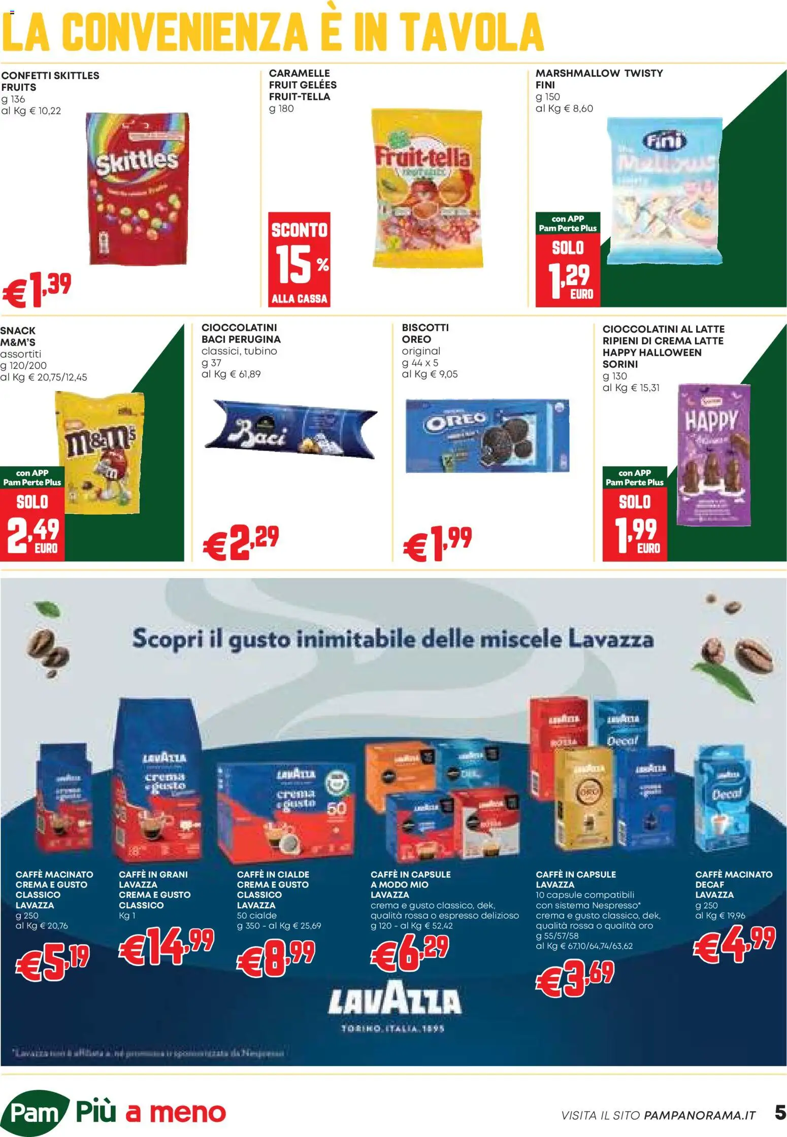 Volantino PAM del 23.10.2025 | Pagina: 5 | Prodotti: Caramelle, Caffe in capsule, Caffè in grani, Lavazza