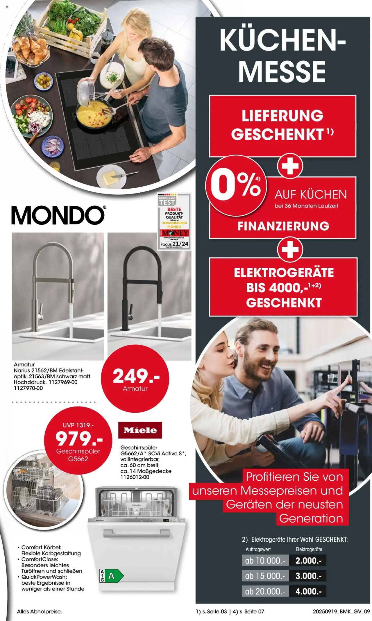 Möbel Martin Prospekt  Küchenmesse 	 – gültig ab 19.09.2025 | Seite: 9 | Produkte: Miele, Geschirrspüler, Armatur, Kuchen