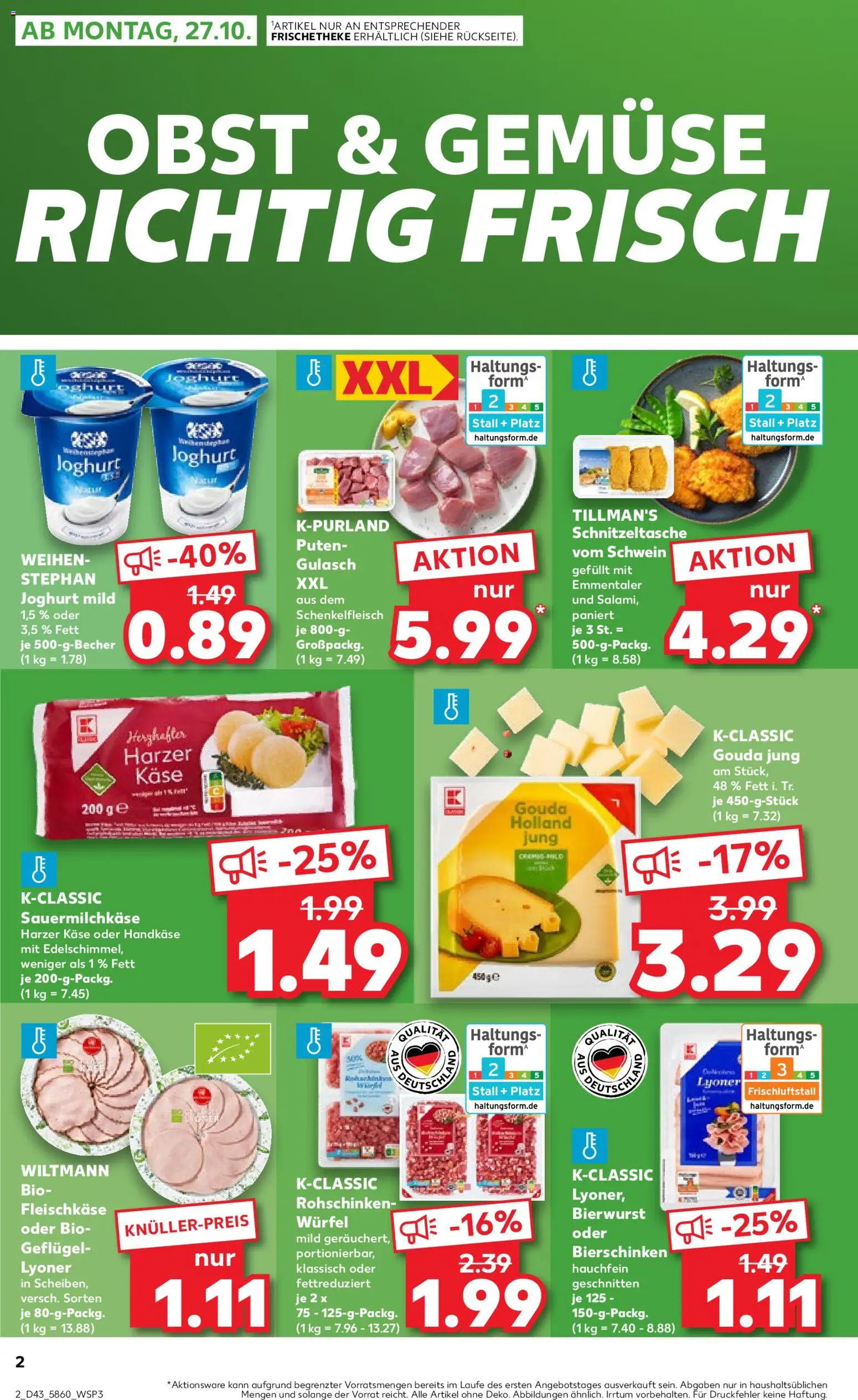 Kaufland prospekt Stuttgart	 – gültig ab 26.10.2025 | Seite: 2 | Produkte: Joghurt, Gemüse, Obst, Gulasch