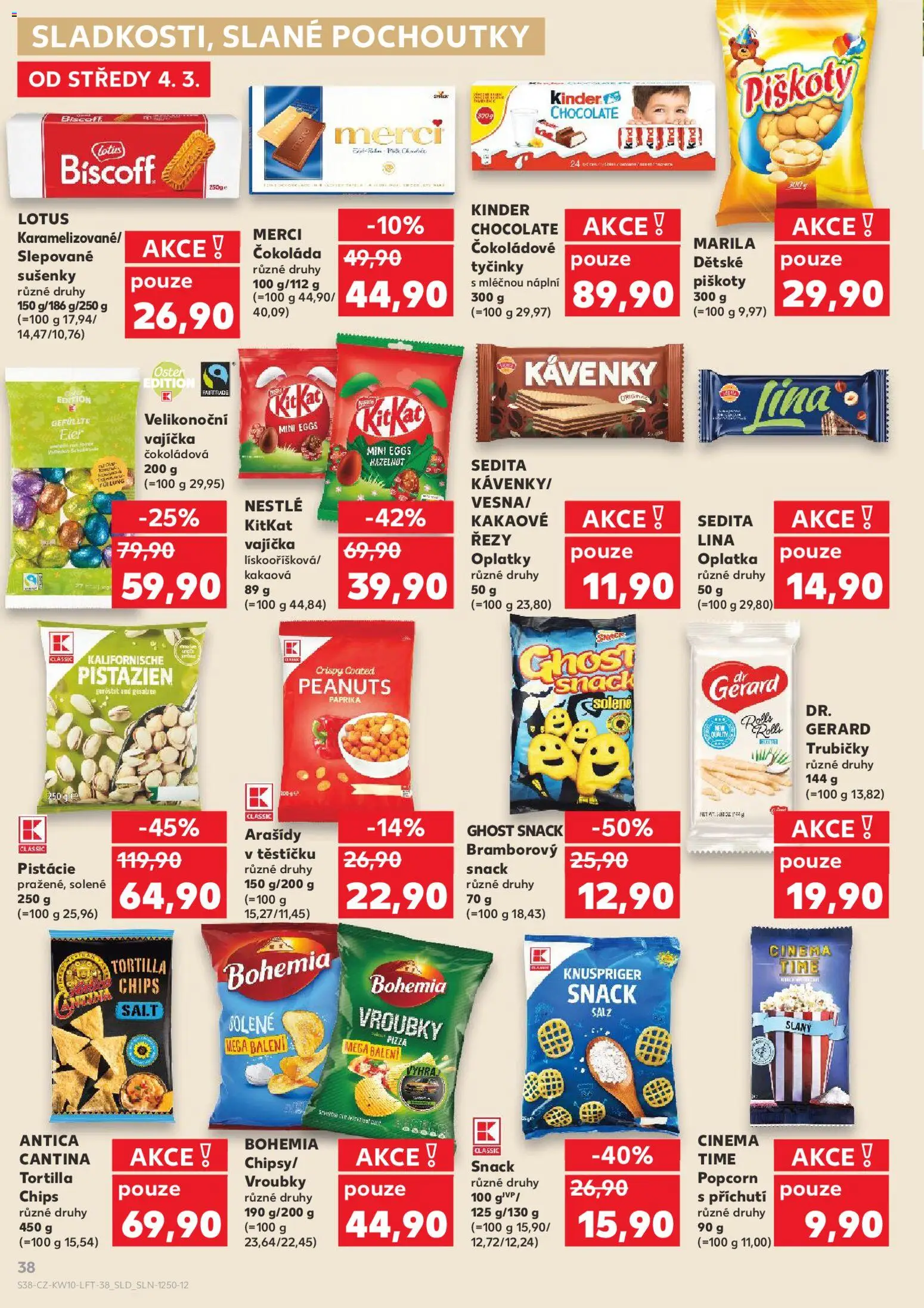 Kaufland leták od 04.03.2026 | Strana: 38 | Produkty: Cookies, Tyčinky, Kinder, Oplatky