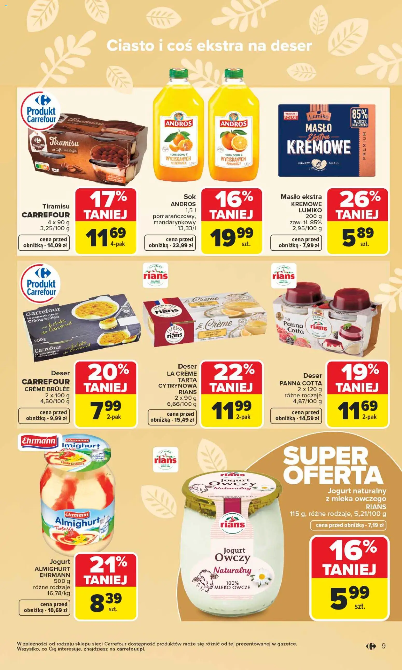 Carrefour gazetka - Wielkanoc smakuje lepiej od 16.03.2026 | Strona: 9 | Produkty: Ciasto, Jogurt naturalny, Mleka, Tiramisu