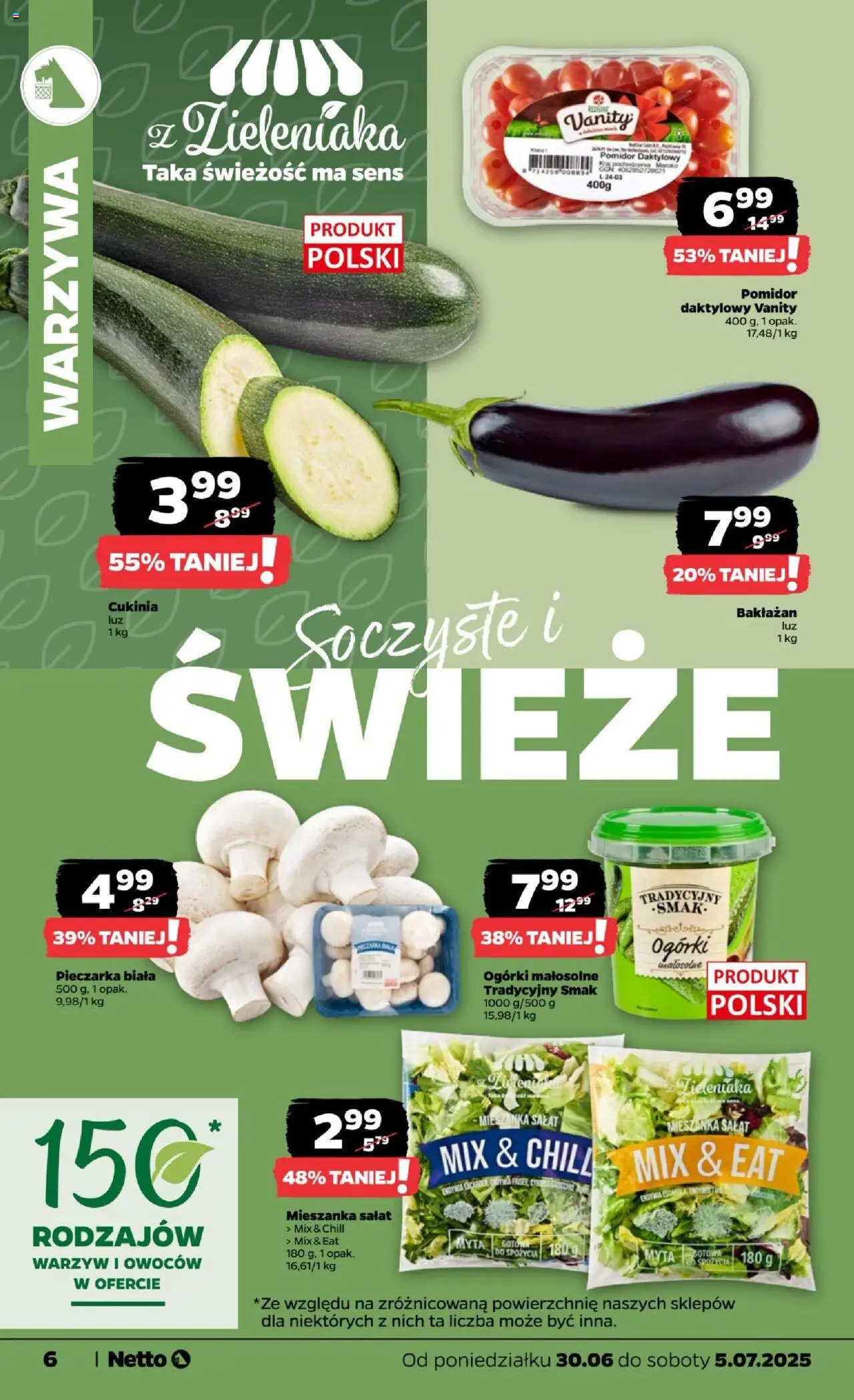 Netto gazetka - Spożywcza od 30.06.2025 | Strona: 6 | Produkty: Bakłażan, Cukinia, Ogórki, Warzywa
