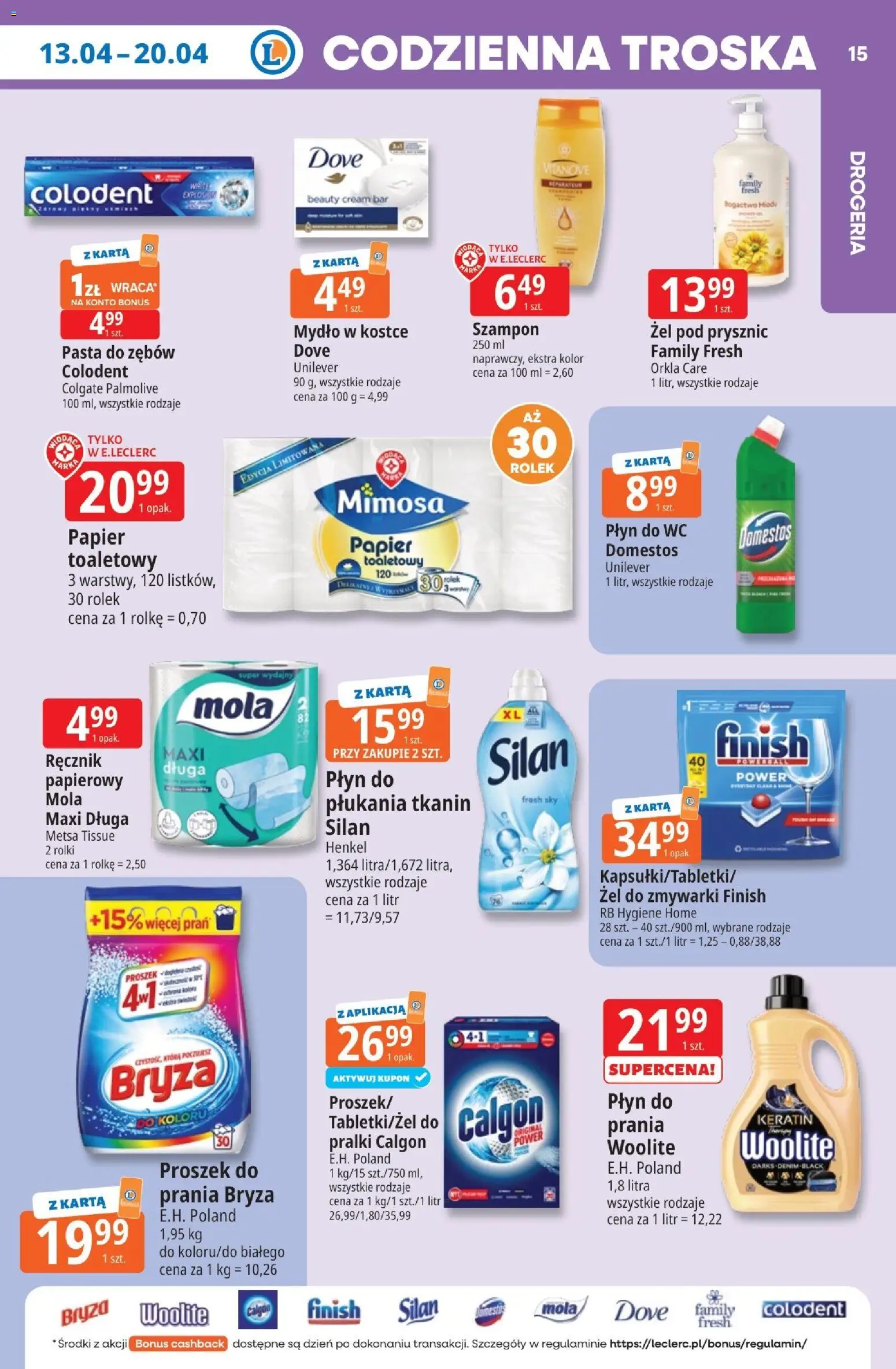 E.Leclerc gazetka - Kłodzko od 13.04.2026 | Strona: 15 | Produkty: Drogeria, Szampon, Żel pod prysznic, Pasta do zębów