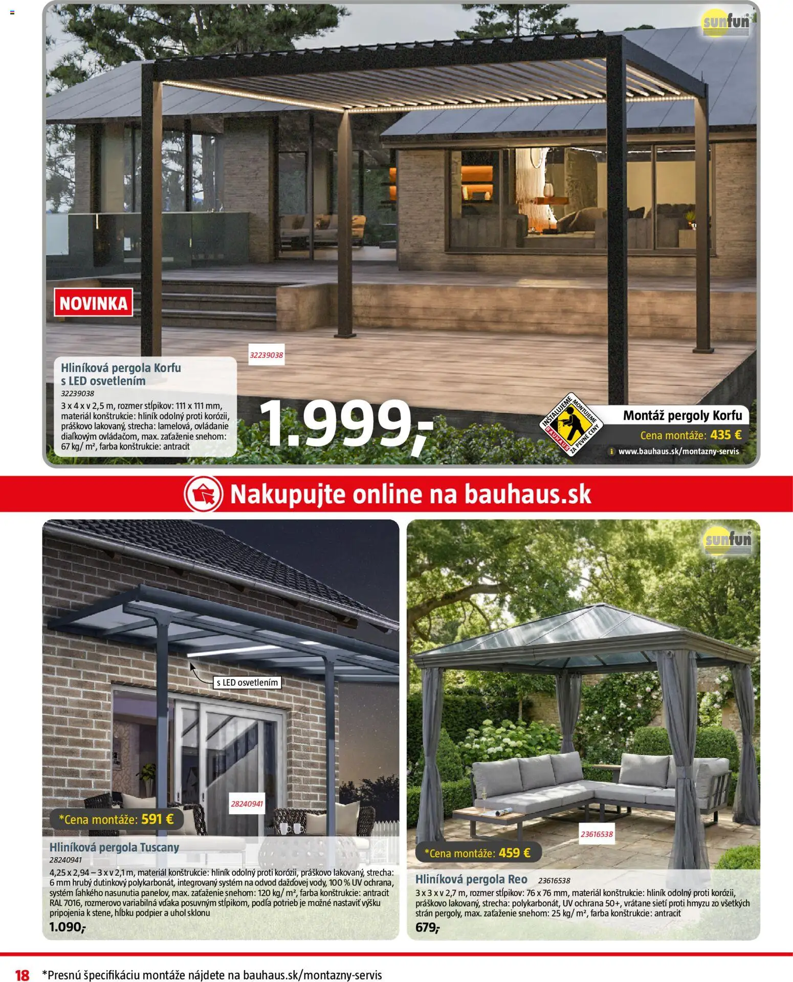Nové Bauhaus akcie – leták je platný od 07.04.2026 | Strana: 18 | Produkty: Pergola, Led