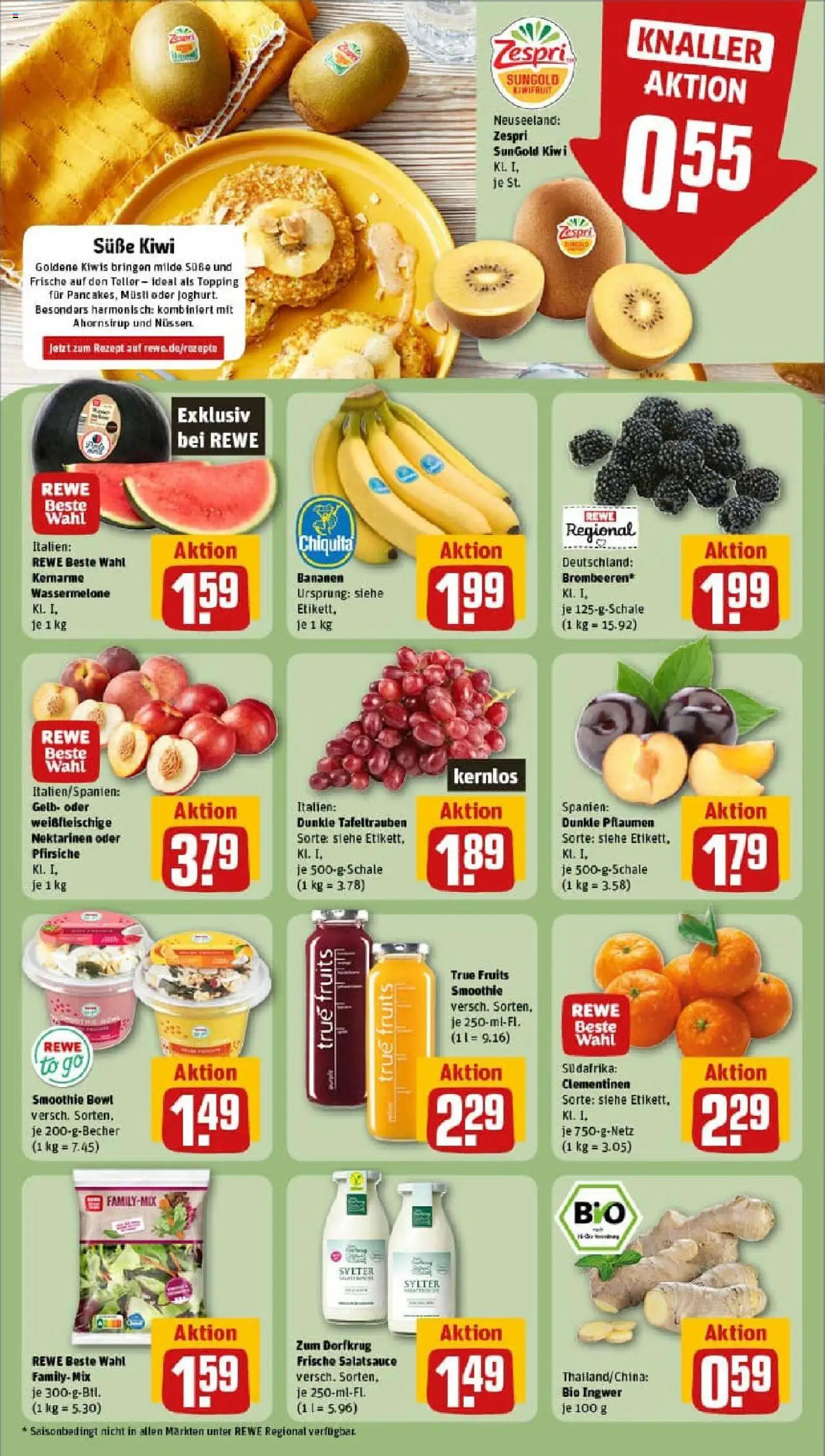 Rewe prospekt Korb	 - gültig ab dem 06.07.2025 | Seite: 6 | Produkte: Nektarinen, Bananen, Wassermelone, Kiwi