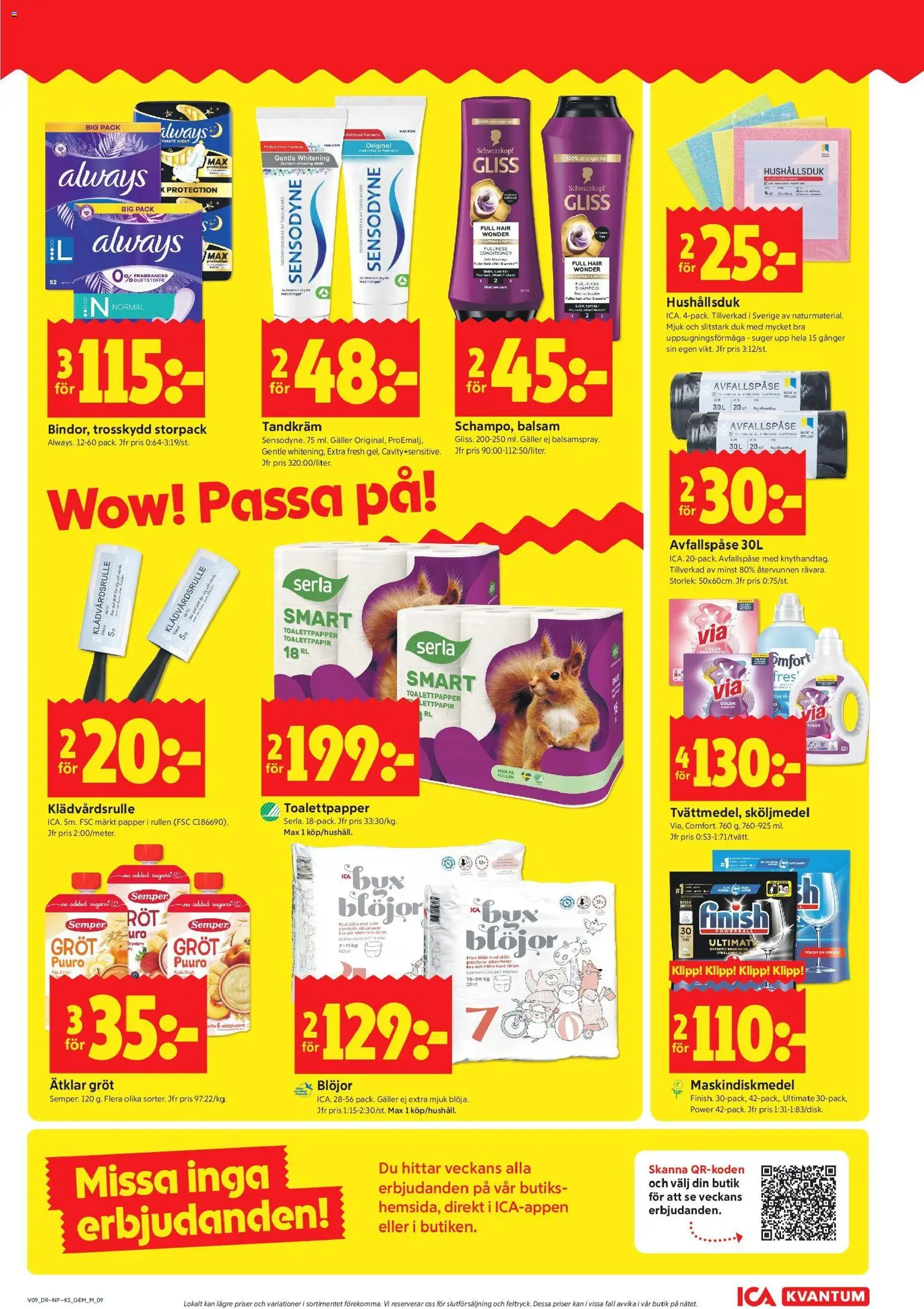 ICA Kvantum reklamblad aktuell från 23.02.2026 | Sida: 9 | Produkter: Trosskydd, Balsam, Tandkräm, Toalettpapper