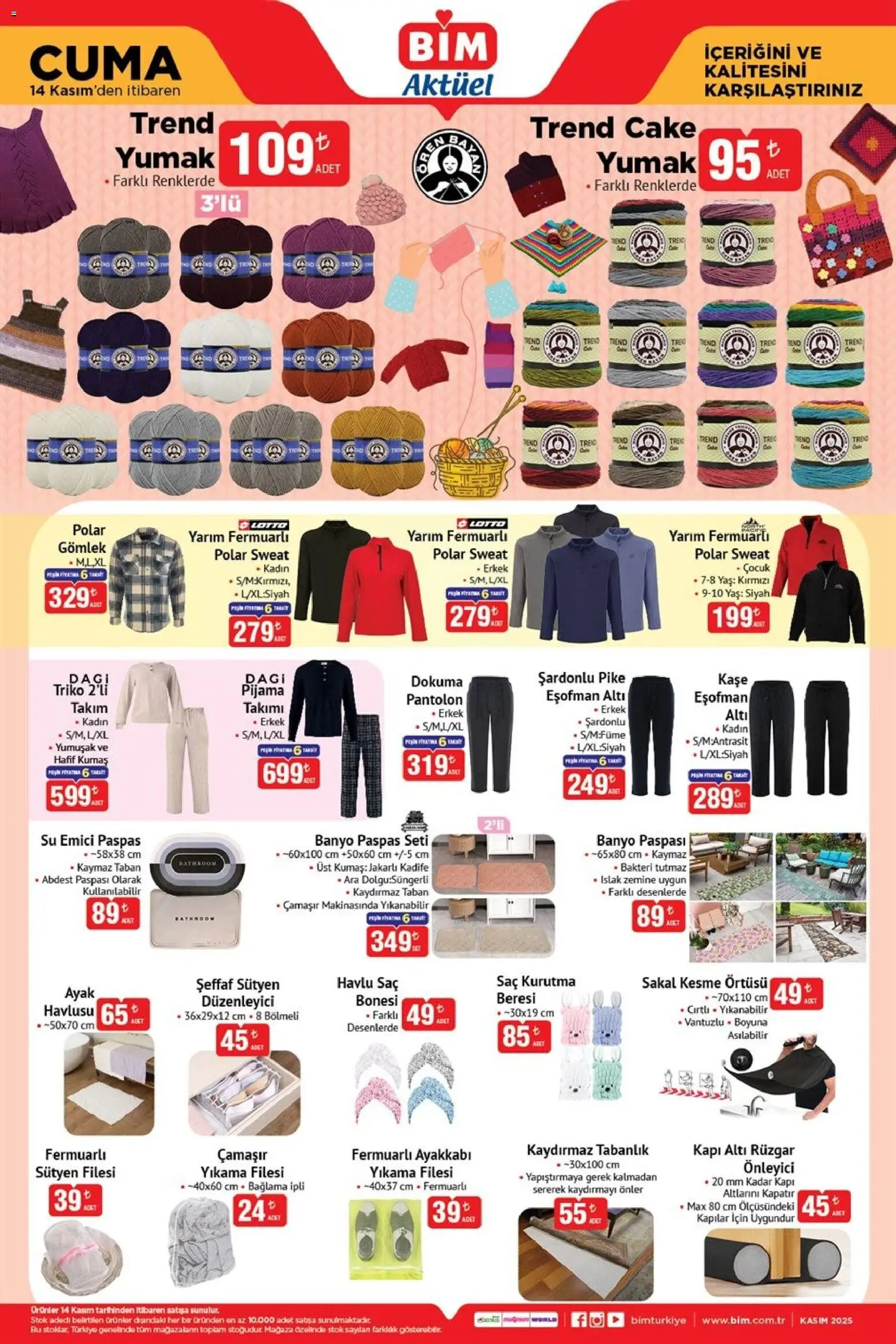 BİM Katalog Cuma - 14.11.2025 tarihinden itibaren geçerlidir | Sayfa: 4 | Ürünler: Banyo, Su, Pike, Banyo paspası