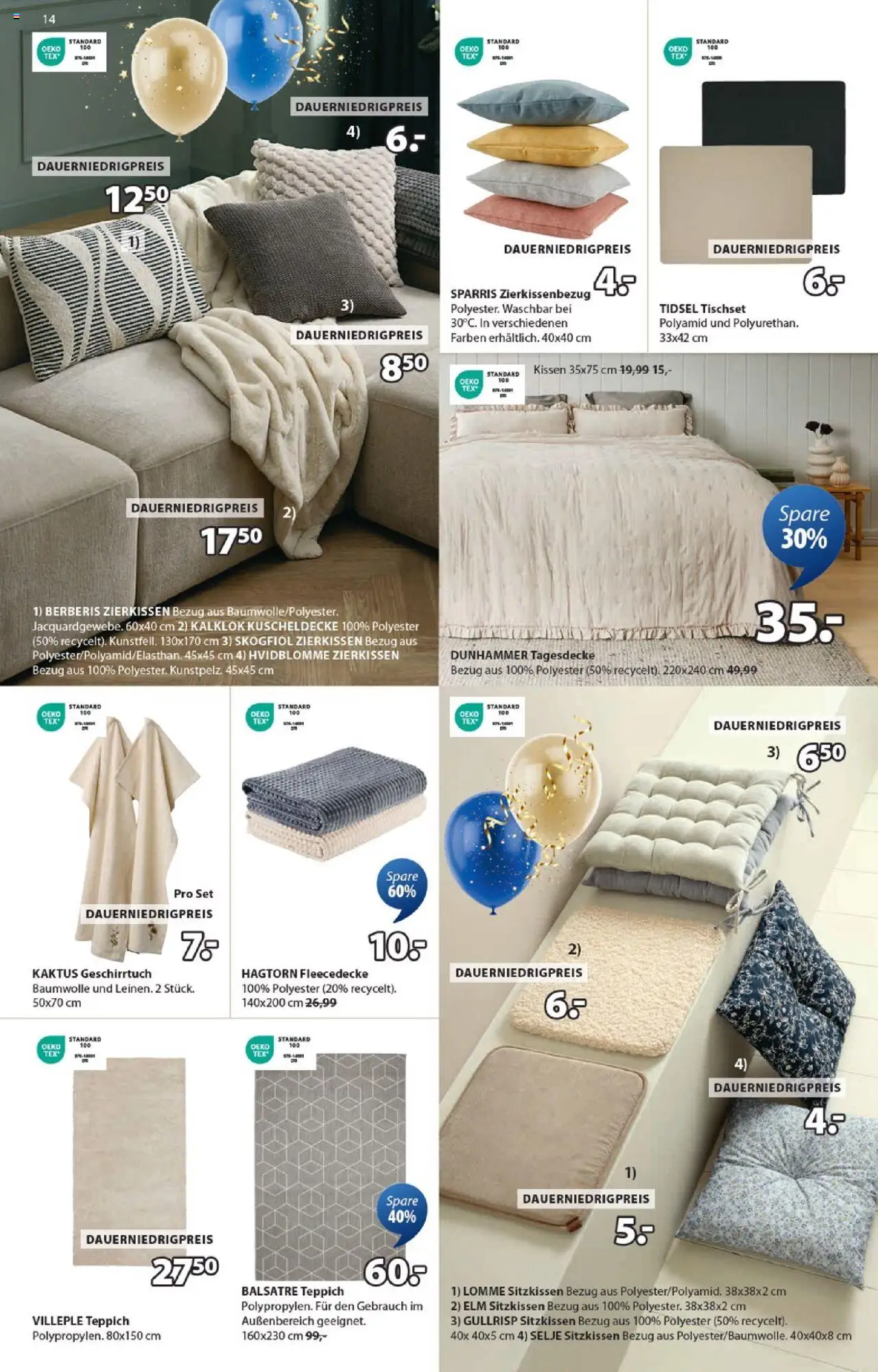 Angebote JYSK – gültig ab 19.09.2025 | Seite: 14 | Produkte: Kissen, Tagesdecke, Teppich