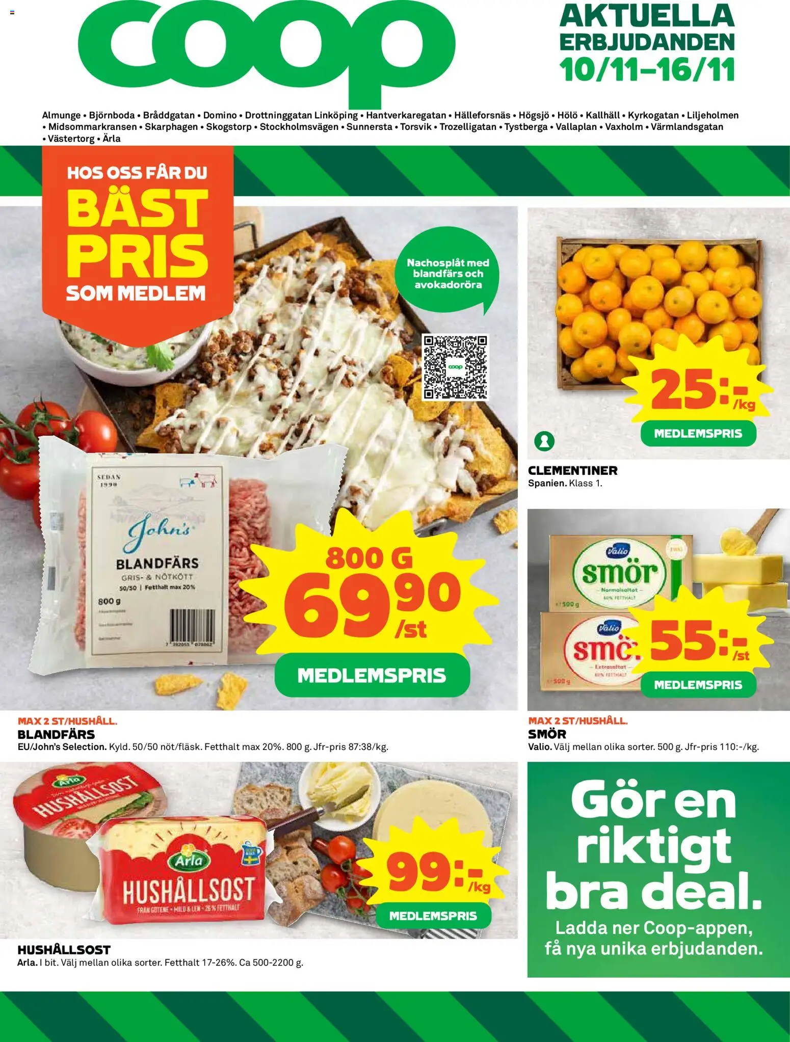Coop reklamblad aktuell från 10.11.2025 | Sida: 1 | Produkter: Hushållsost, Blandfärs, Smör, Nötkött