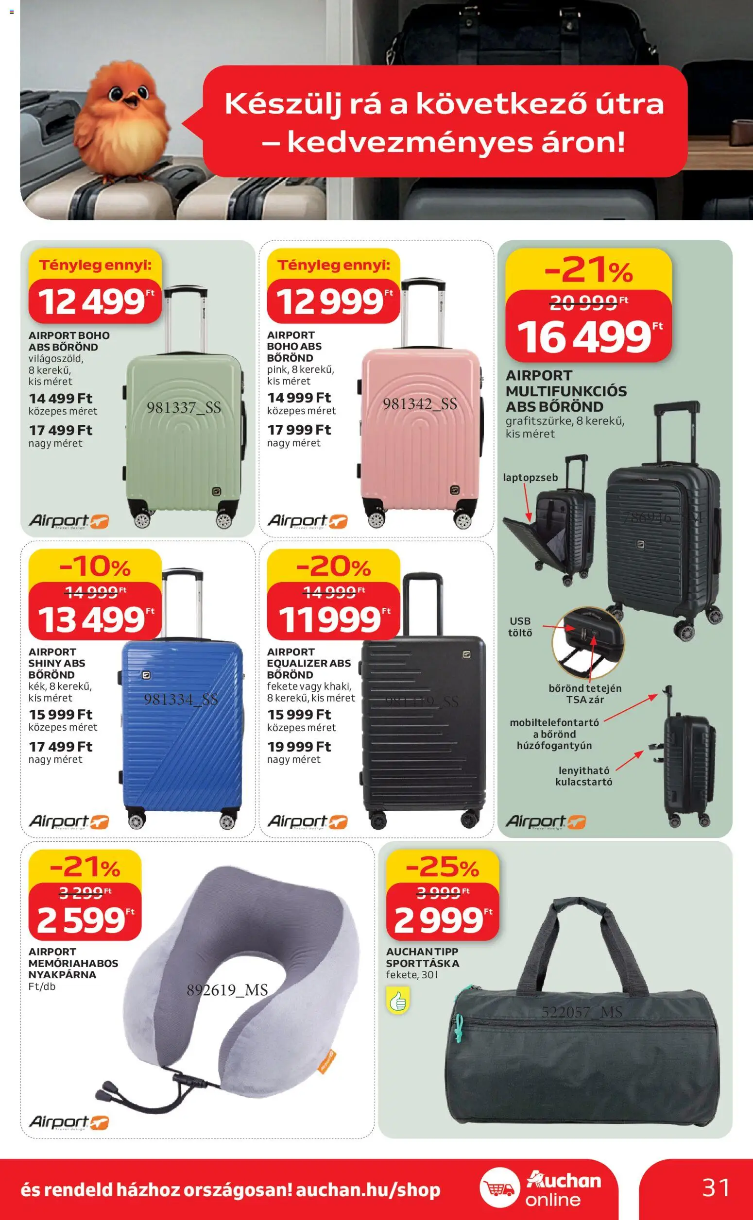 Auchan akciós ujság - amely érvényes a következő dátumtól: 05.03.2026 | Oldal: 31 | Termékek: Bőrönd, Töltő