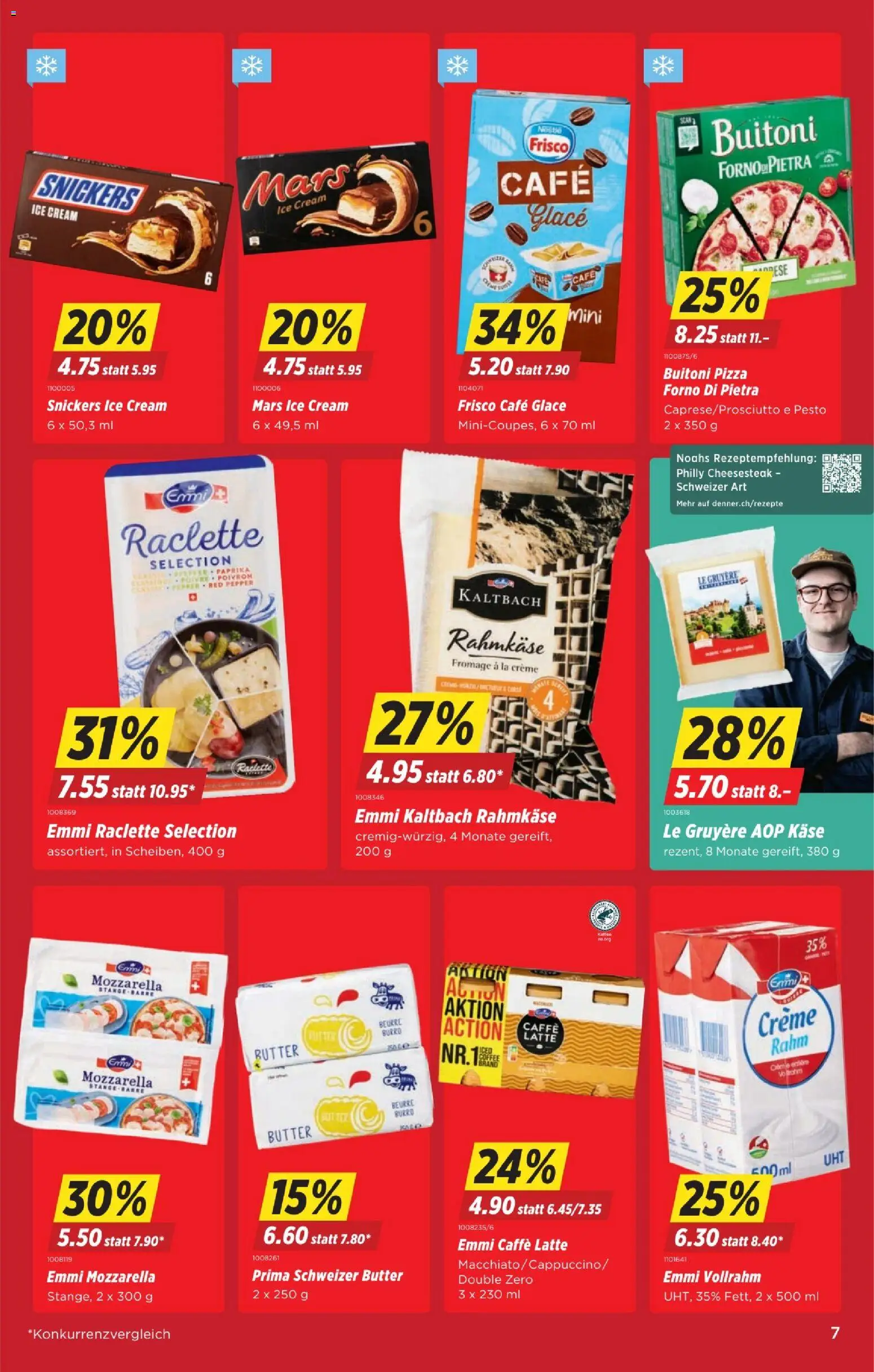 Denner Aktionen – gültig ab 26.02.2026 | Seite: 7 | Produkte: Snickers, Mars, Pizza, Raclette