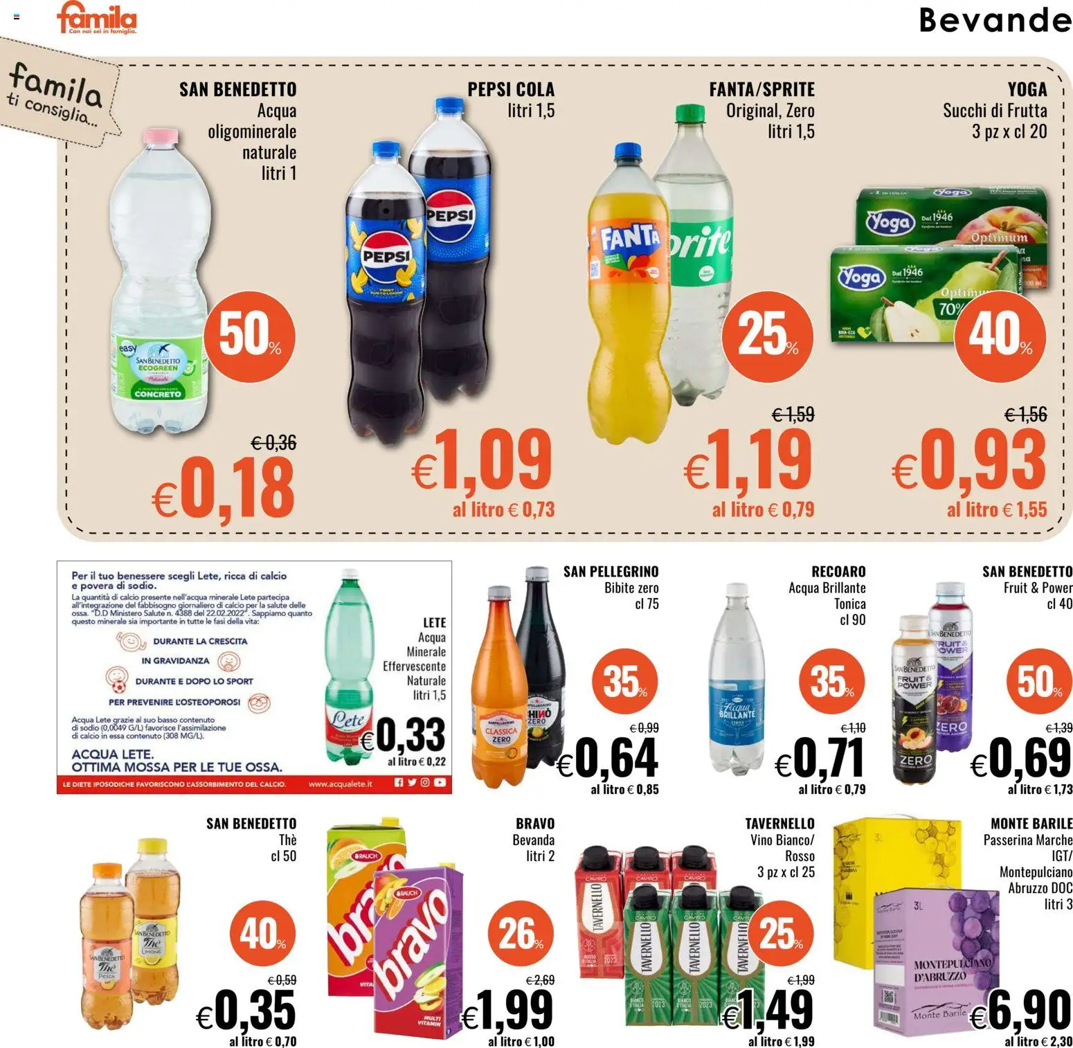 Volantino Famila del 22.01.2026 | Pagina: 14 | Prodotti: Acqua Lete, Acqua, Vino, Acqua minerale