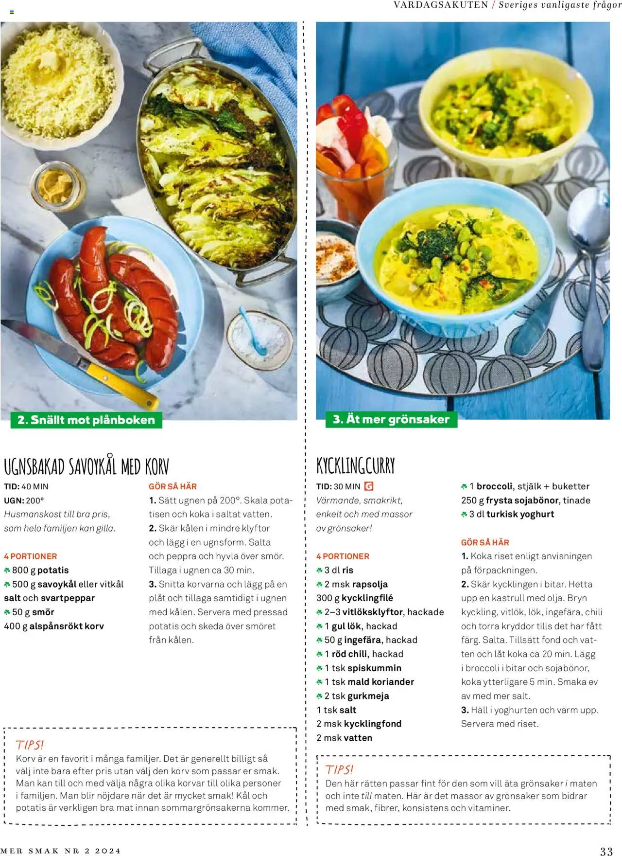 Coop reklamblad aktuell från 18.03.2024 | Sida: 33 | Produkter: Vitkål, Yoghurt, Ris, Ugnen