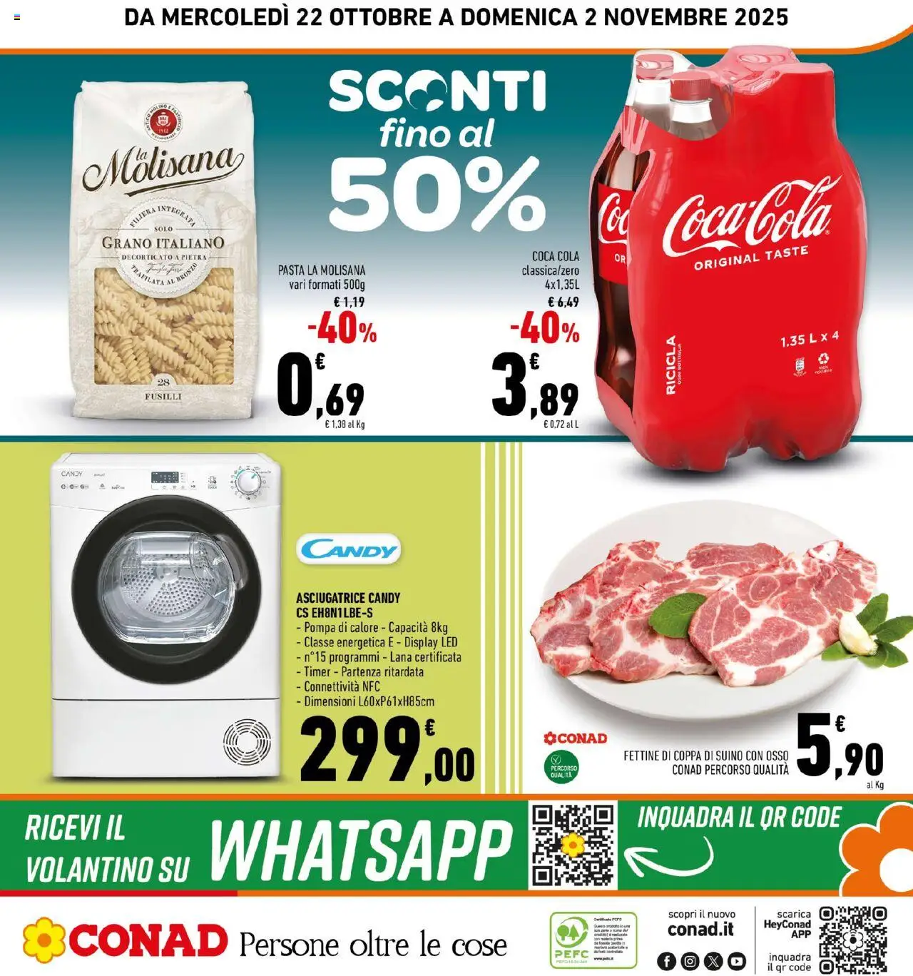 Volantino Conad del 22.10.2025 | Pagina: 32 | Prodotti: Pasta, Asciugatrice, Fusilli, Coca Cola