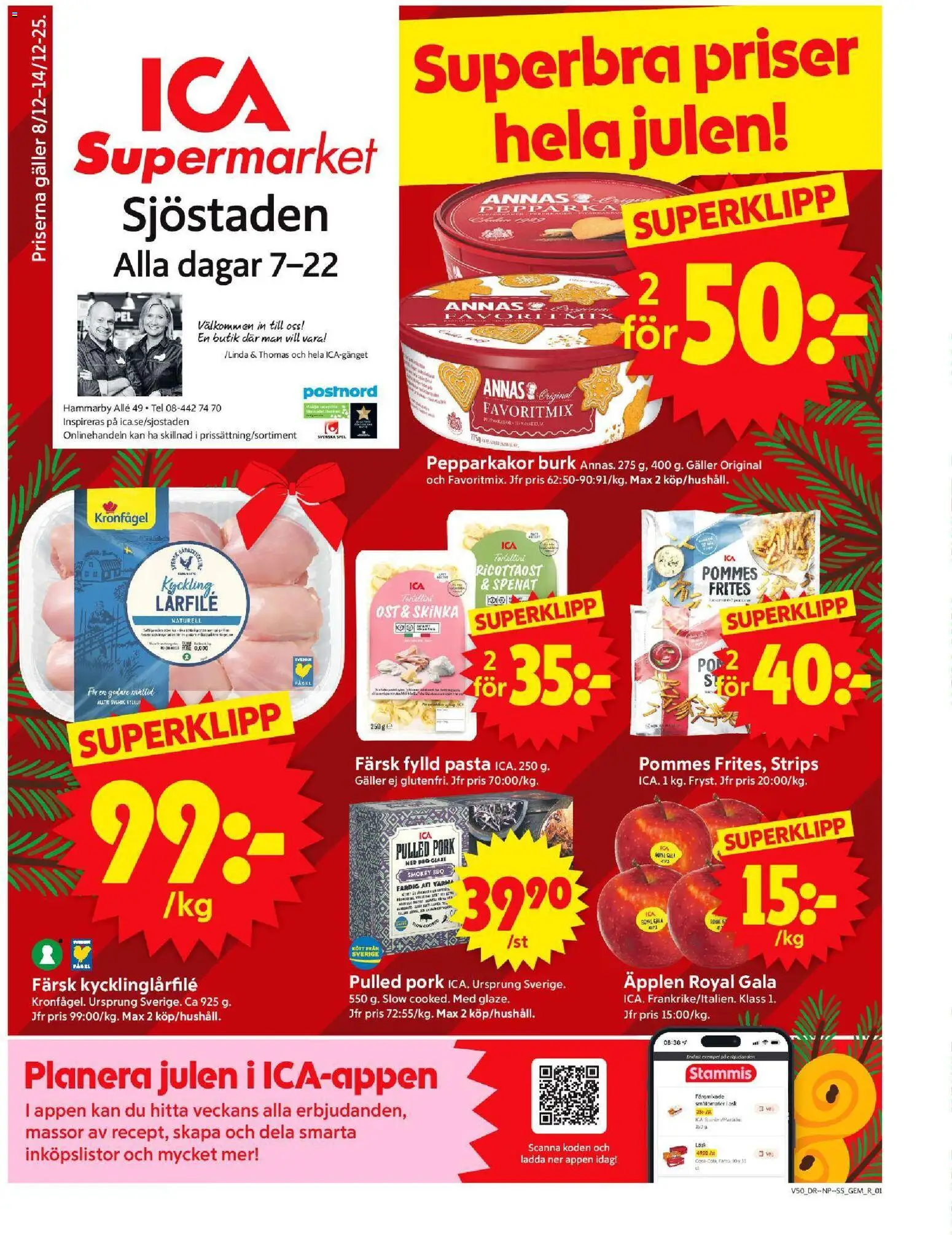 ICA Supermarket reklamblad aktuell från 08.12.2025 | Sida: 1 | Produkter: Galler, Spenat, Ost, Äpplen
