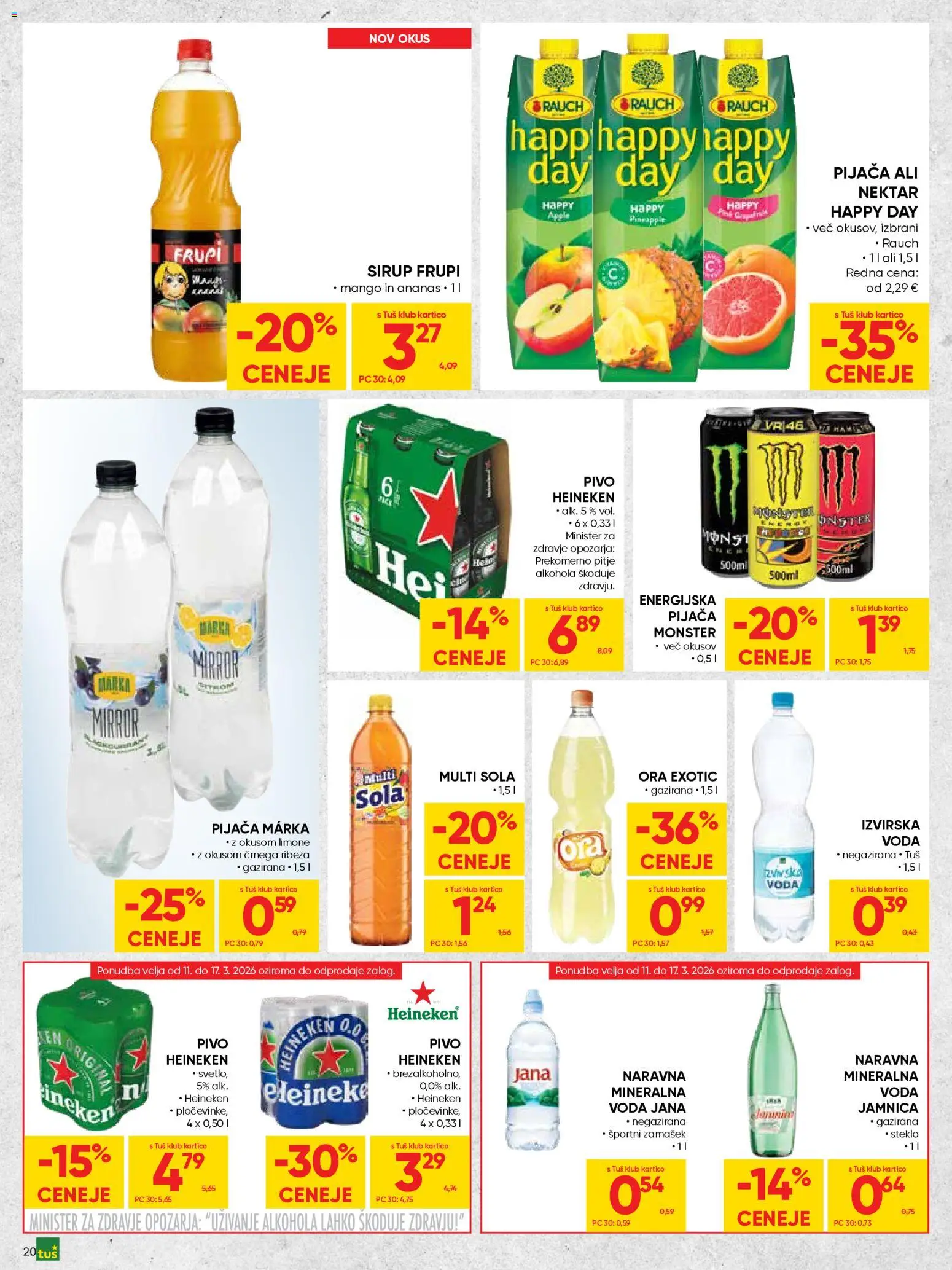 Novi Tuš katalog ponudbe – veljaven od 04.03.2026 | Stran: 20 | Izdelki: Falafel, Sirup, Mineralna voda, Mango