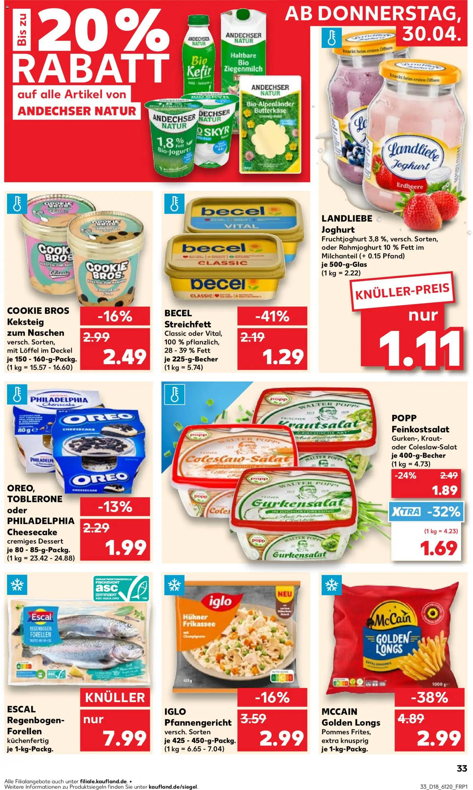 Kaufland Prospekt Bremen	 – gültig ab 30.04.2026 | Seite: 33 | Produkte: Kefir, Joghurt, Philadelphia, McCain
