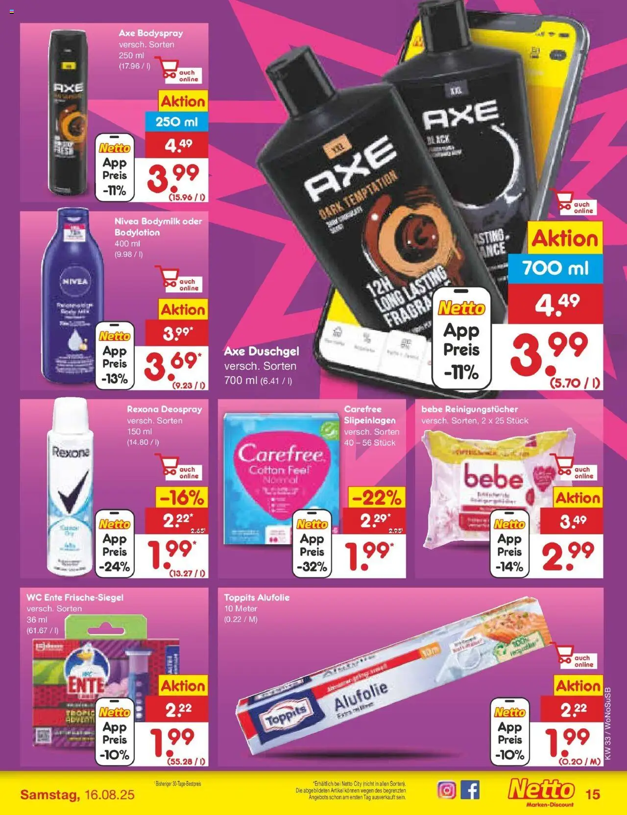 Netto Marken-Discount prospekt Lahnau	 - gültig ab dem 10.08.2025 | Seite: 21 | Produkte: Duschgel, Reinigungstücher, Deospray, Ente