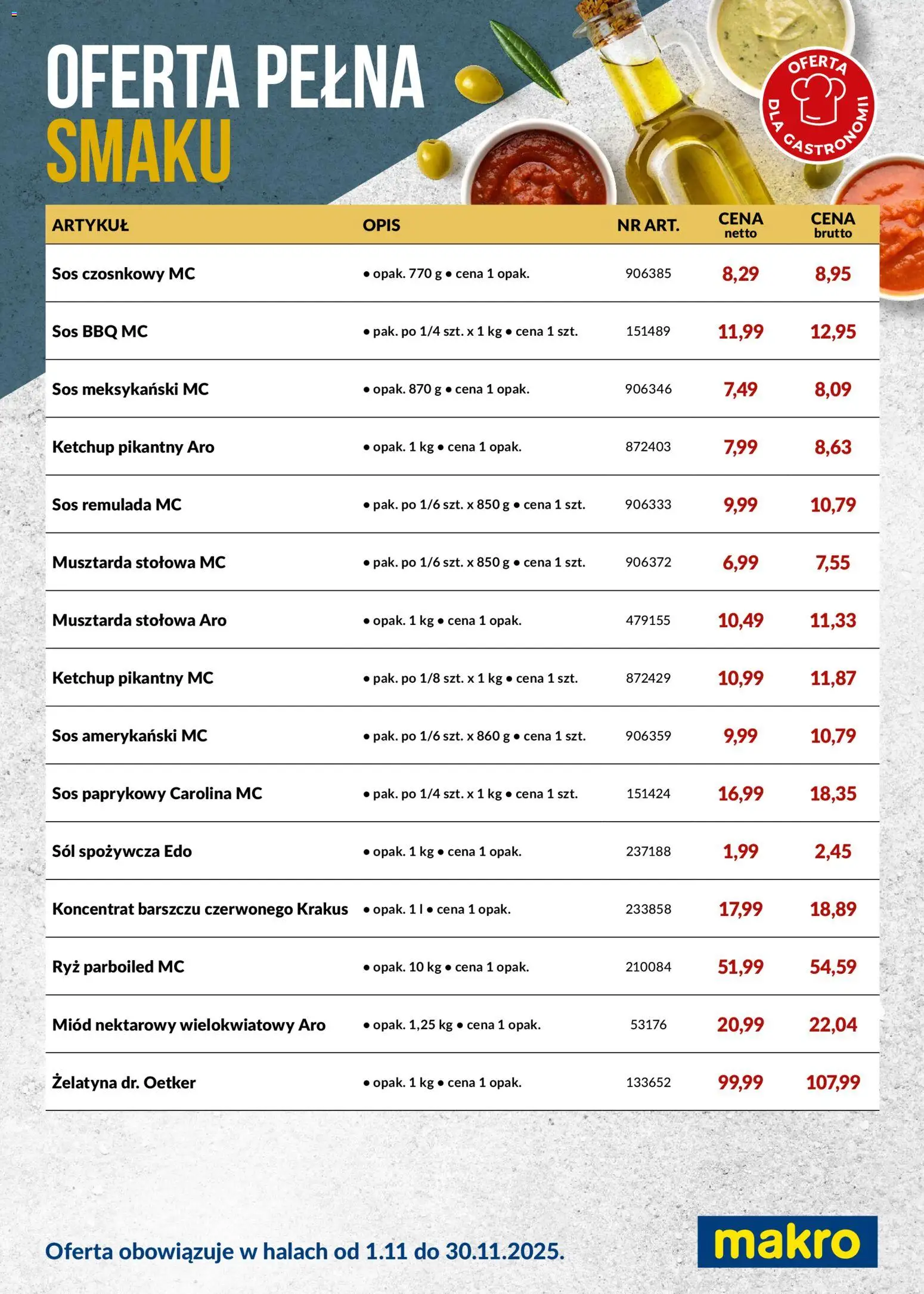 Makro Gazetka - Oferta pełna smaku od 01.11.2025 | Strona: 2 | Produkty: Miód, Sos czosnkowy, Musztarda, Ryż