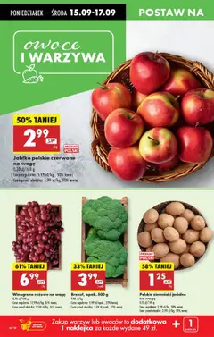 Winogrono różowe, na wagę, 0,70 zł/100 g od 15.09.2025 | Strona: 24 | Produkty: Winogrono, Brokuł, Ziemniaki, Owoce