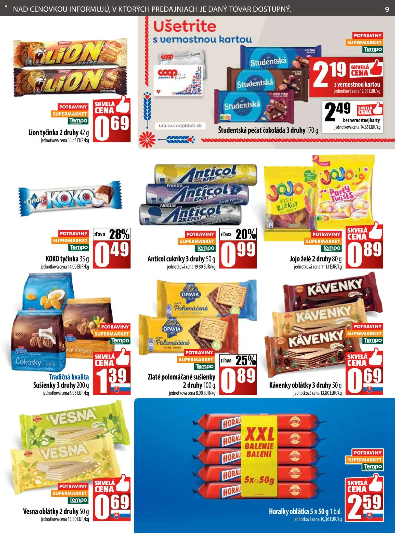 Nové COOP Jednota akcie – leták je platný od 06.11.2025 | Strana: 9 | Produkty: Čokoláda, Cukríky, Študentská pečať, Horálky