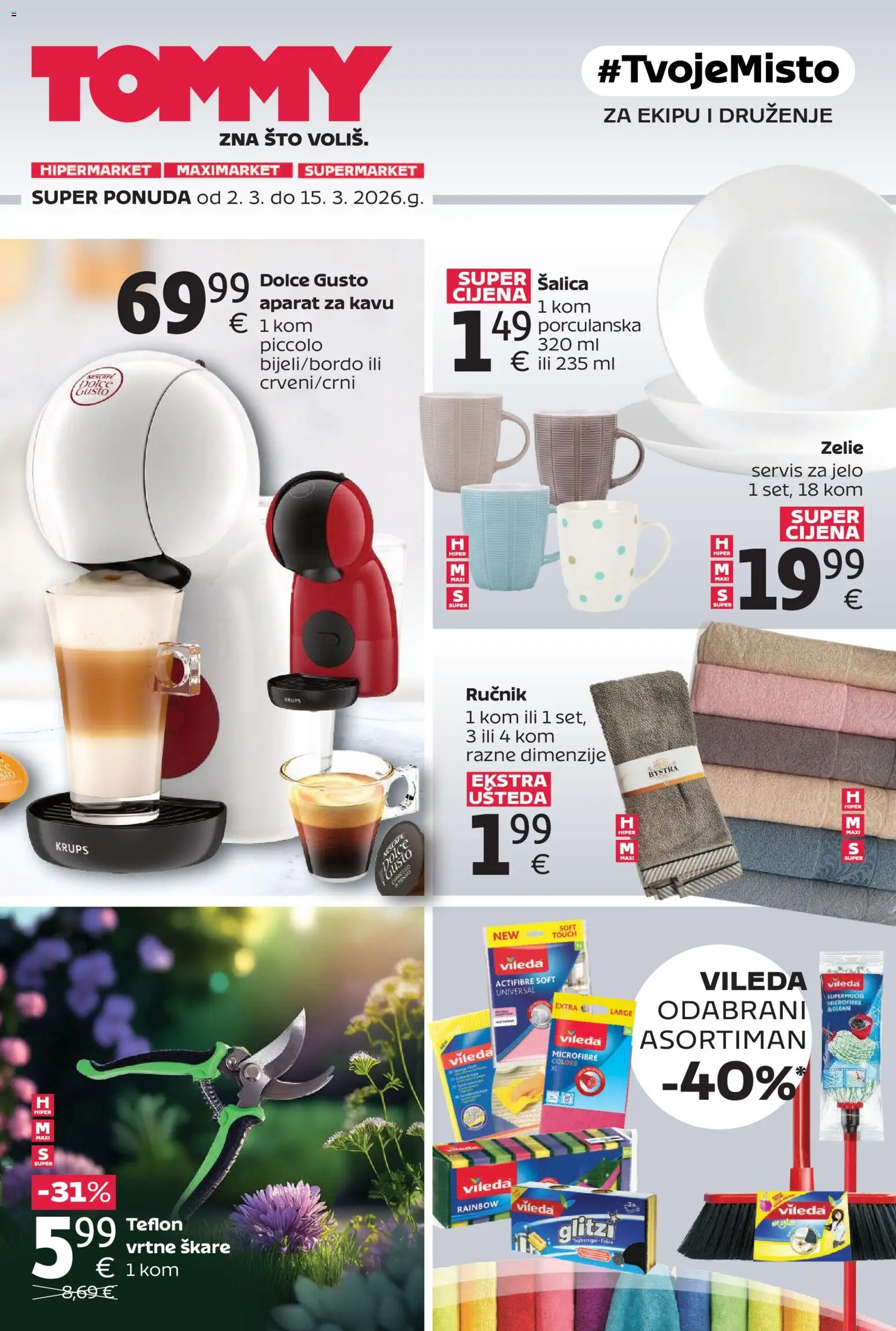 Tommy katalog | vrijedi od 02.03.2026 | Stranica: 1 | Proizvodi: Dolce Gusto, Ručnik, Škare, Šalica