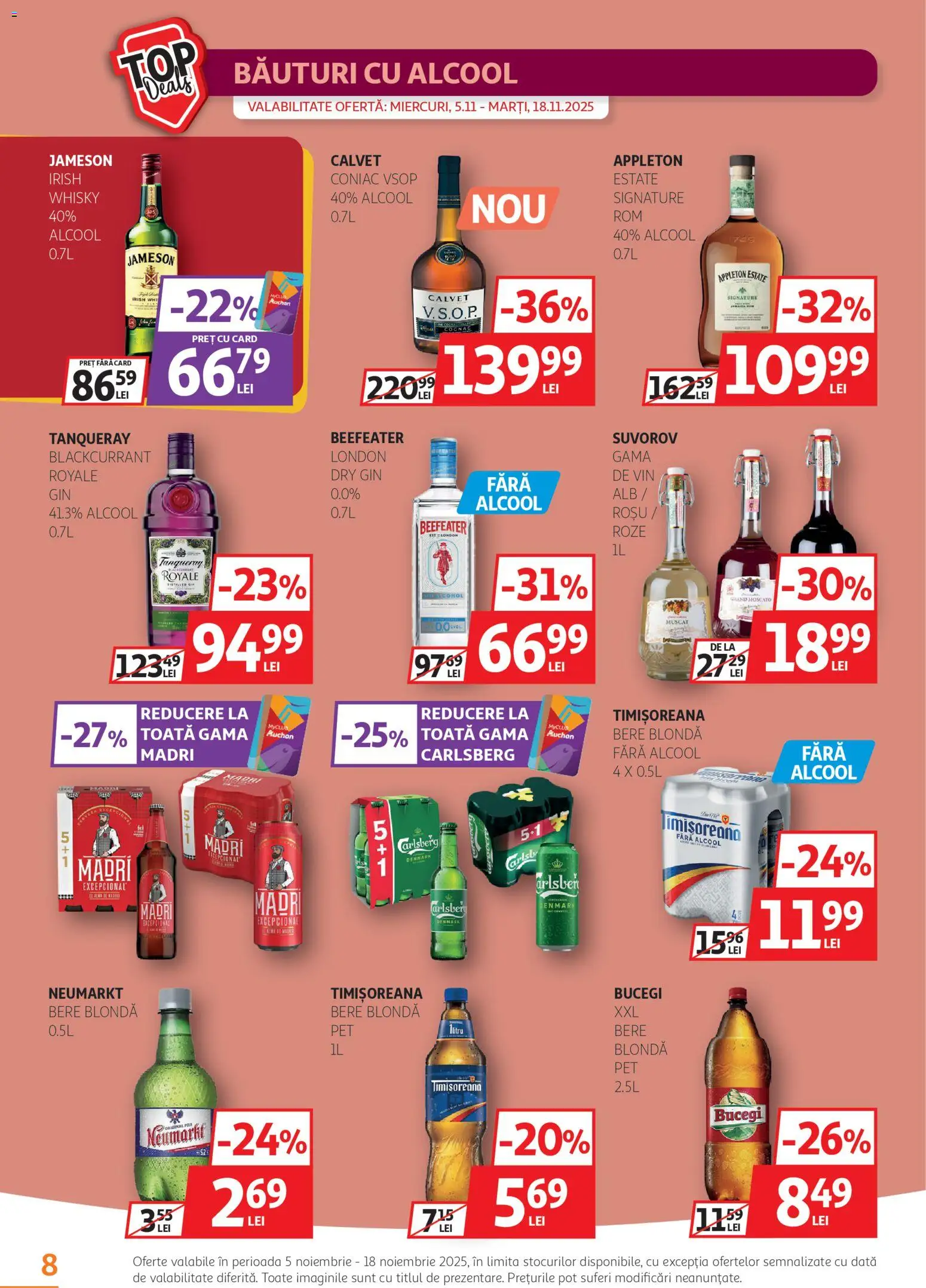 Noul catalog Auchan – valabil de la 05.11.2025 | Pagină: 8 | Produse: Vin, Bere, Gin