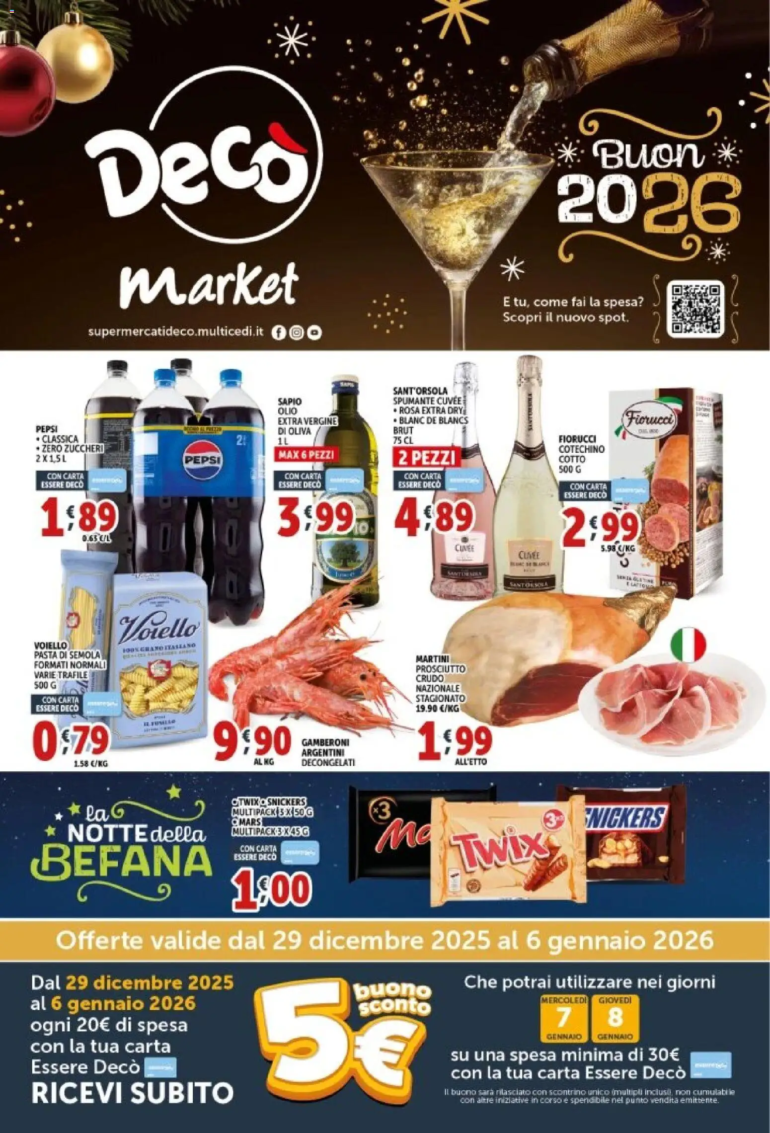 Volantino Decò del 29.12.2025 | Pagina: 1 | Prodotti: Olio, Prosciutto, Spumante, Gamberoni