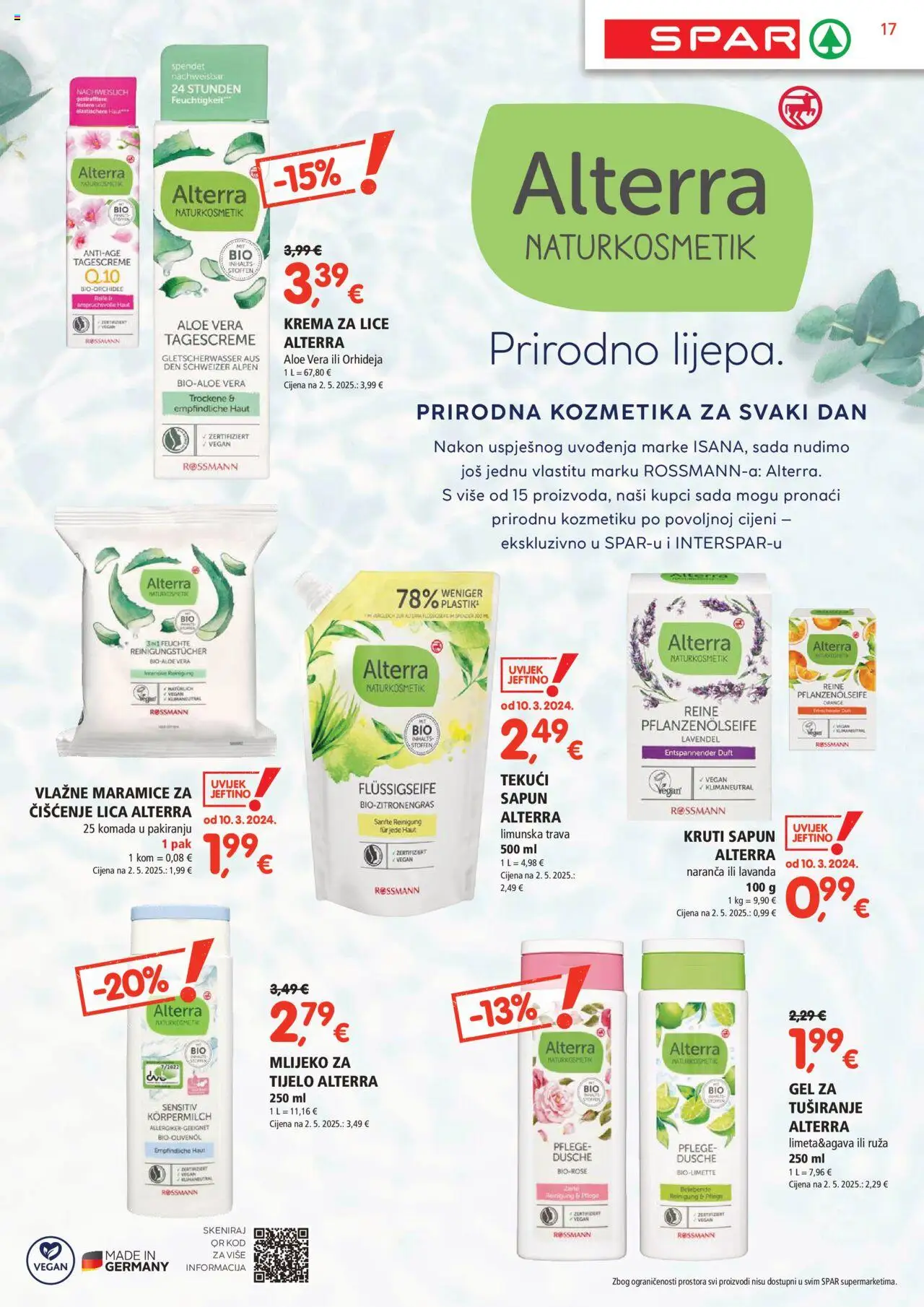 Spar katalog | vrijedi od 20.08.2025 | Stranica: 17 | Proizvodi: Krema za lice, Mlijeko, Sapun, Krema