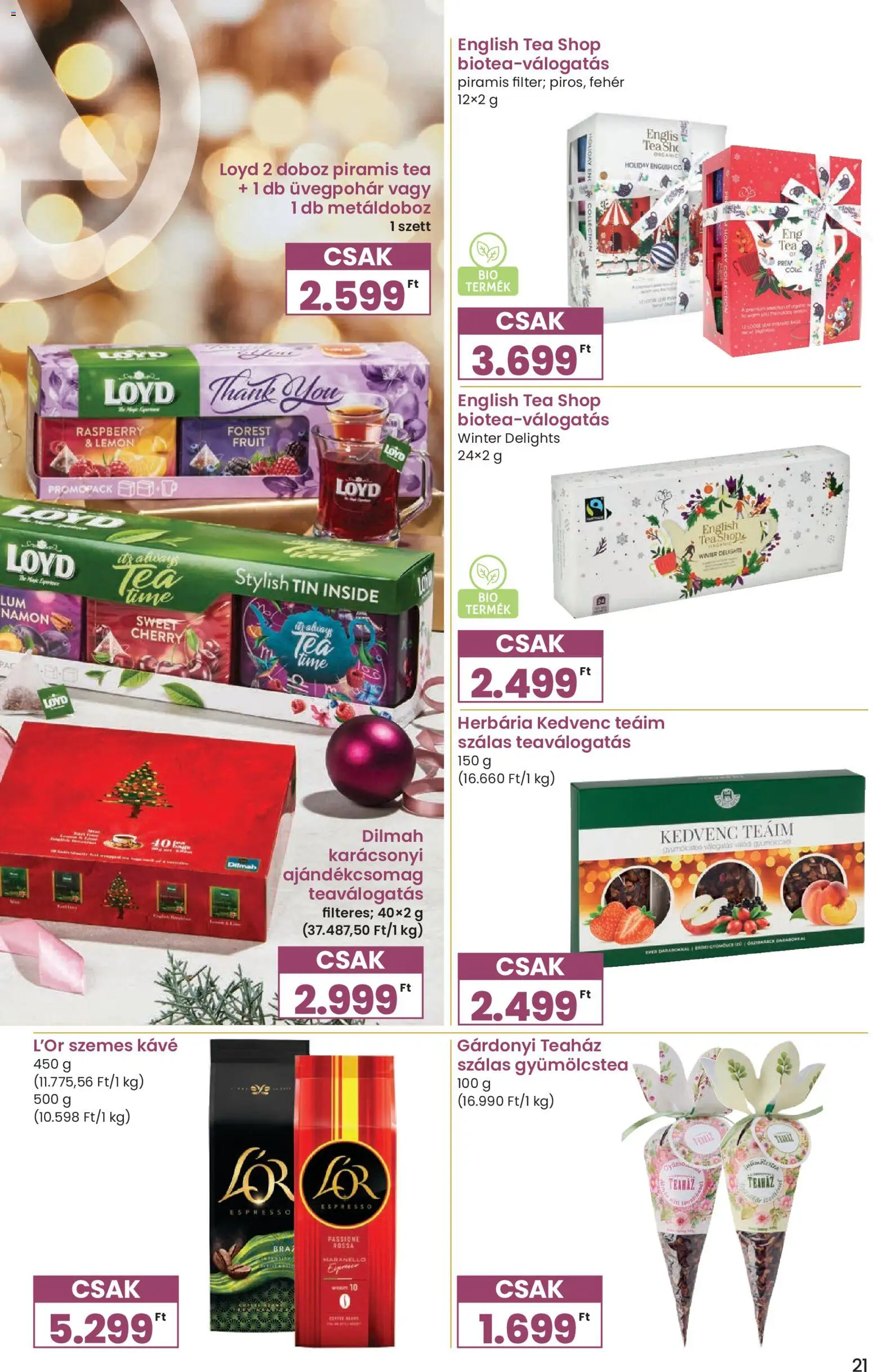 Interspar akciós ujság - amely érvényes a következő dátumtól: 27.11.2025 | Oldal: 21 | Termékek: Gyümölcstea, Doboz, Kávé, Szemes kávé